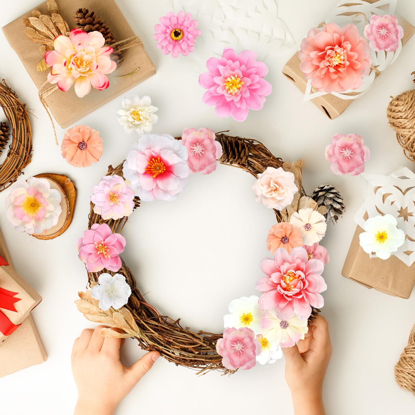 210 Pcs Mini Silk Flower Heads Small Pink Fake Rose Daisy Faux Flowers Bulk for Crafts Artificial Loose Fabric Flowers Heads Sunflower Bulk for Wedding Hair Cap Dresses Decorations (Light Pink Mixed)