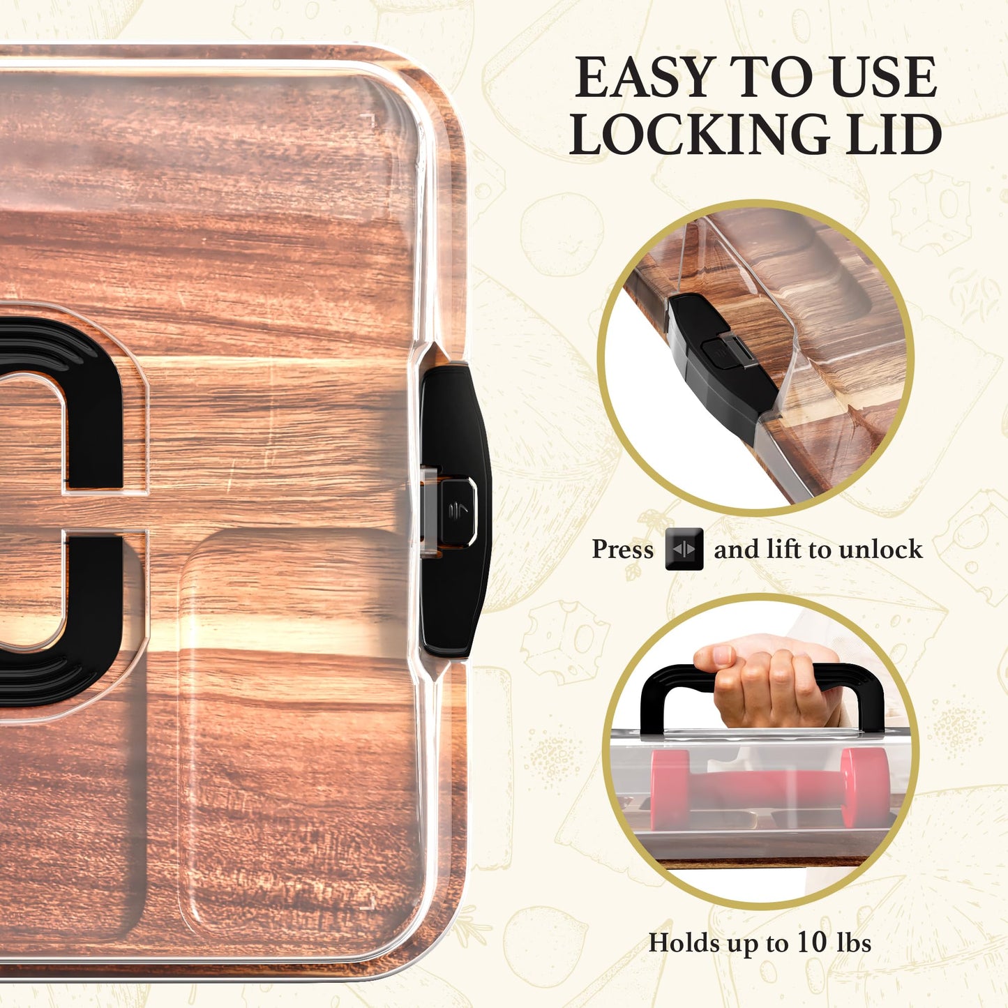 Trayful Acacia Charcuterie Board with Lid, Travel Portable Charcuterie Cheese Board, Serving Tray House Warming Gift New Home, Gifts for Women