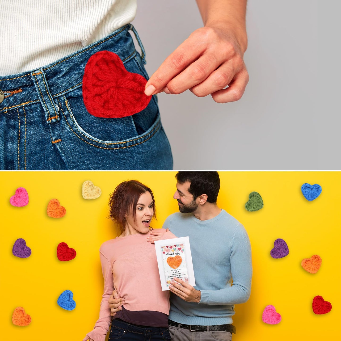 Mindsoft Emotional Cheer Support Gift Bulk Cute Hand Crocheted Pocket Hug Heart Inspirational Cards and Bags Party Favor for End of Year Preschool Toddler Boy Girls(140 Sets)