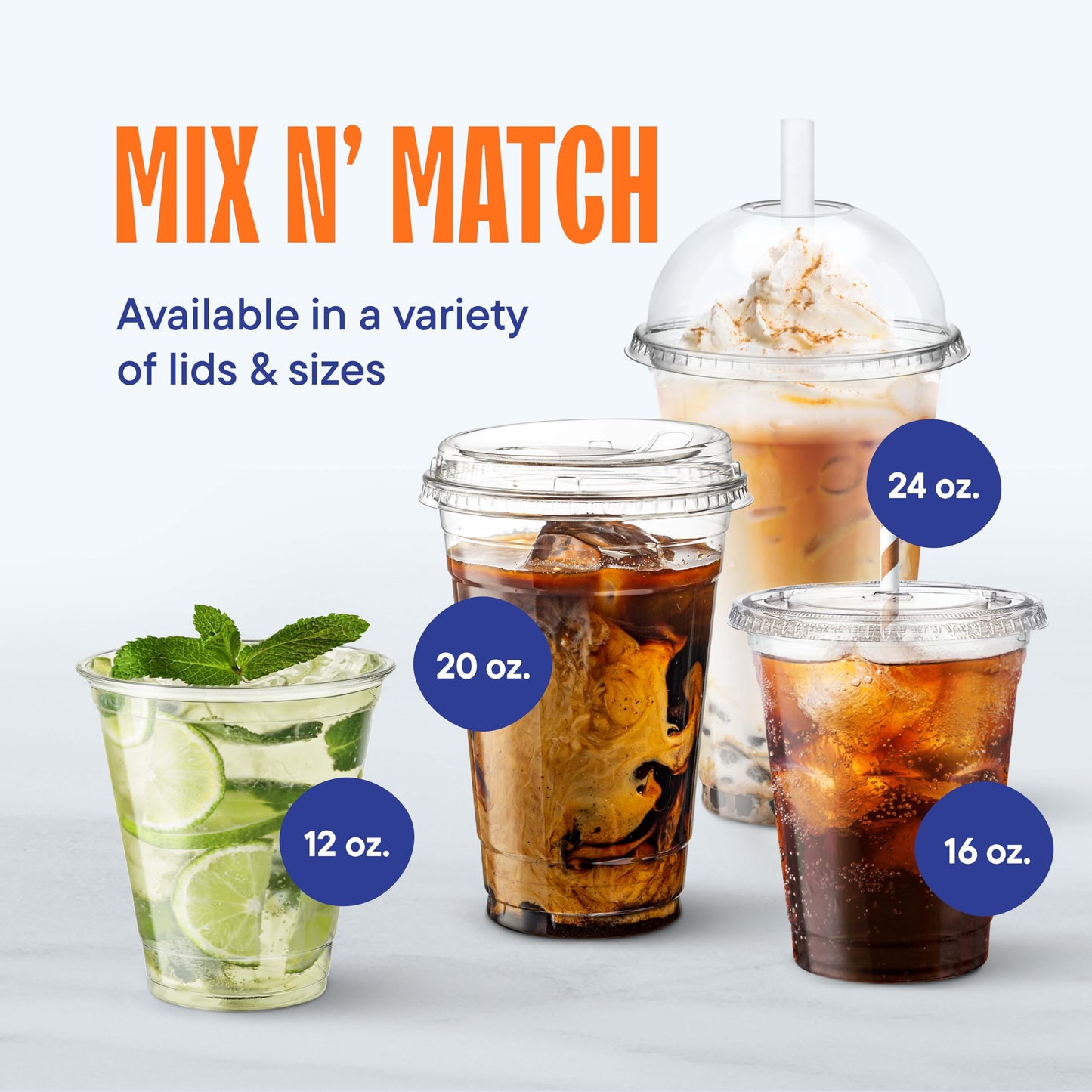 24 oz Clear Plastic Cups with Strawless Sip-Lids [50 Sets] PET Crystal Clear Disposable 16oz Plastic Cups with Lids - Crystal Clear, Durable Cup - BPA Free + Crack Resistant, for Coffee, Juice, Shakes