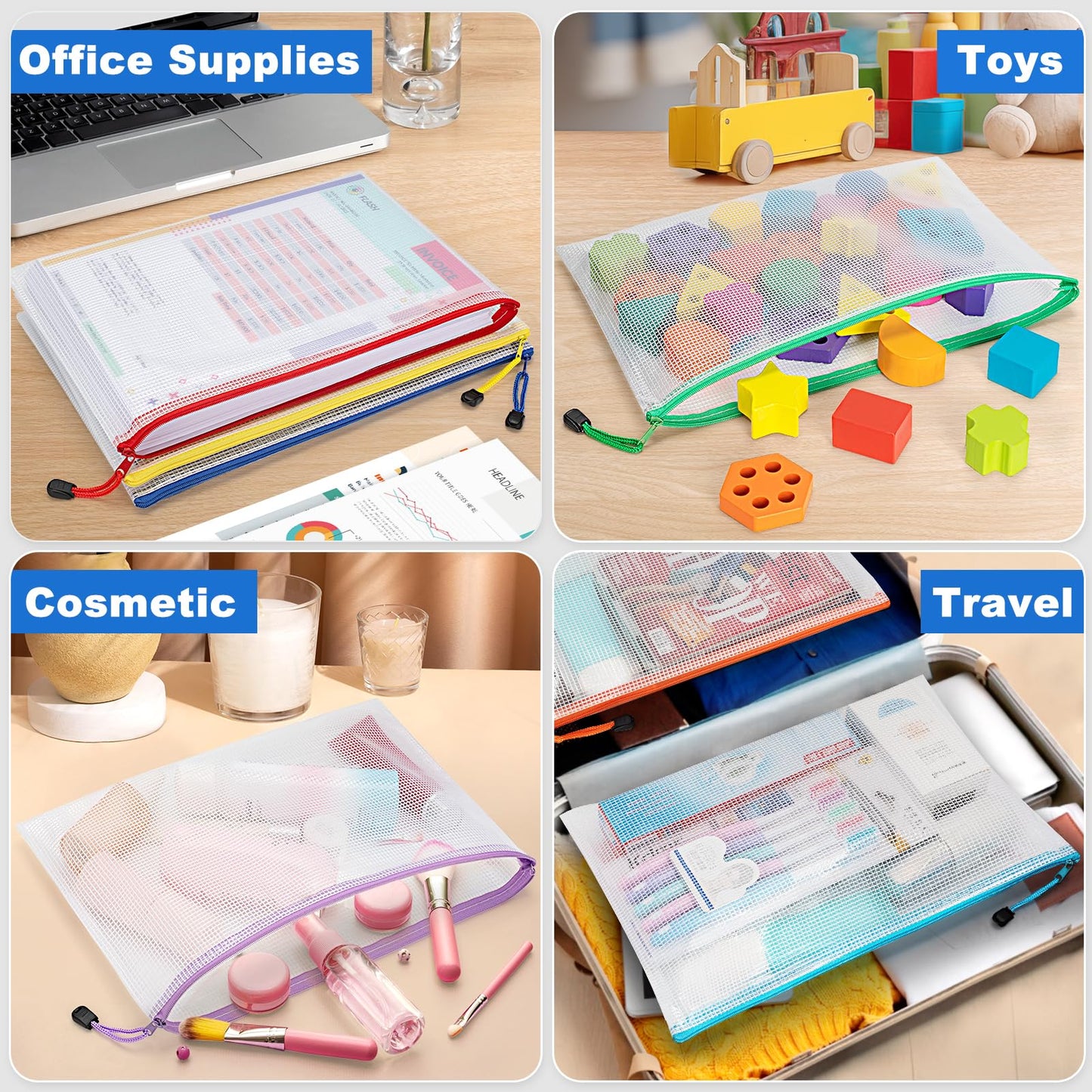 120 Pack Mesh Zipper Pouch Bags, A4 Mesh Bags with Zipper in 8 Color, Waterproof Zipper Pouches for Organization, Plastic Zipper Bag for Classroom & Office, Ideal Back to School Supplies