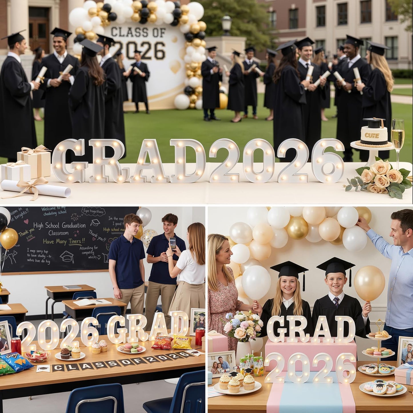 OLANRUN 2026 Graduation Decorations - 8 Pcs LED Marquee Light Up Letters GRAD 2026 for Table & Wall, Class of 2026 Graduation Party Decor Supplies for Kindergarten Preschool High School College, 6.2in