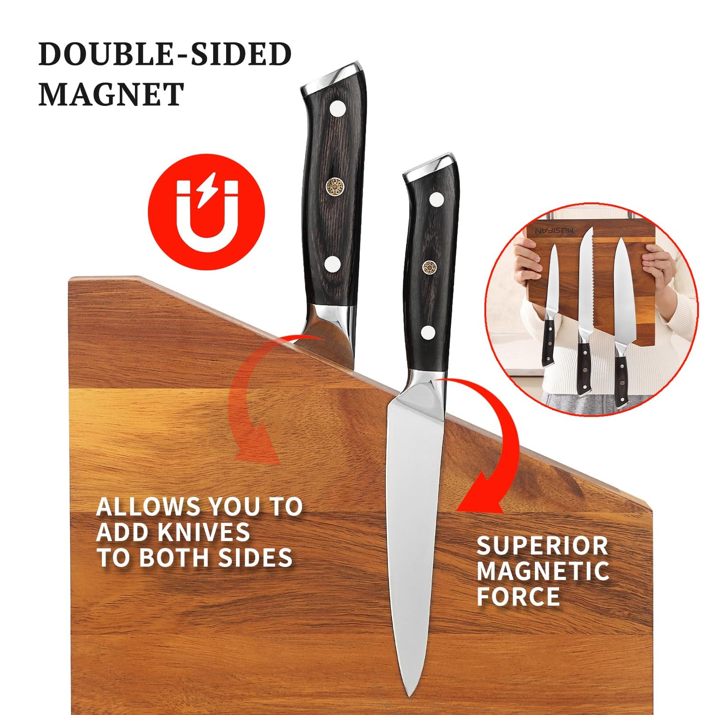 Magnetic Knife Block Without Knives,Magnetic Universal Stands with Strong Enhanced Magnets Strip Kitchen Storage Cutlery Large Organizer ，Knife Holder for Kitchen Organizer