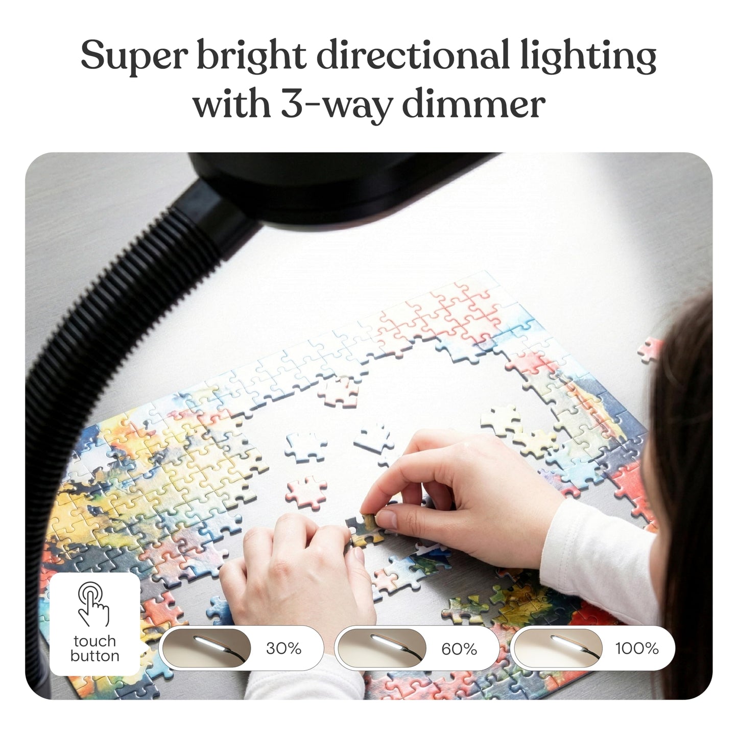 Brightech Litespan - Bright LED Floor Reading Lamp for Over Chair Crafts and Reading, Esthetician Light for Lash Extensions, Gooseneck Adjustable Standing Lamp for Living Room, Bedroom, Office - Black