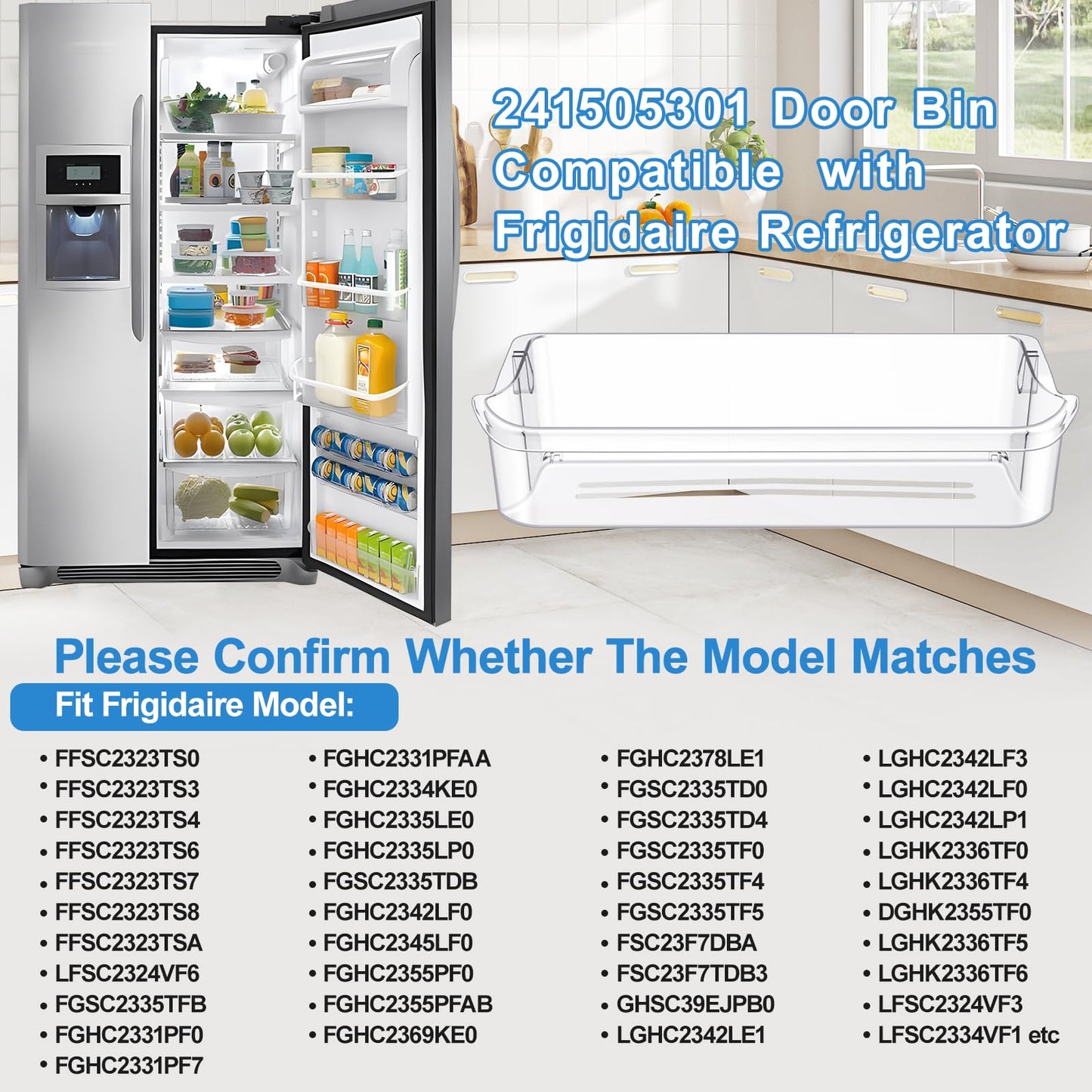 [2 PACK] 241505301 Refrigerator Door Bin Compatible with Frigidaire Gallery Door Shelf 241505300 Frigidaire Door Shelf Replacement PS976745 240430319 FGSC2335TFB FFSC2323TSA FFSC2323TS0 Door Bin