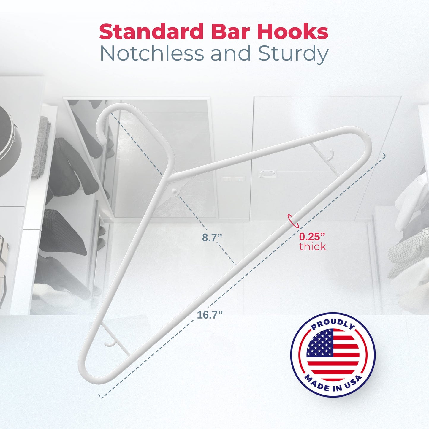 Neaties Plastic Hangers 30 Pack – Made in the USA – 6lb Capacity Standard Clothes Hangers with Strap Hooks for Dresses, Lingerie, Shirts, Pants, and Jackets – White
