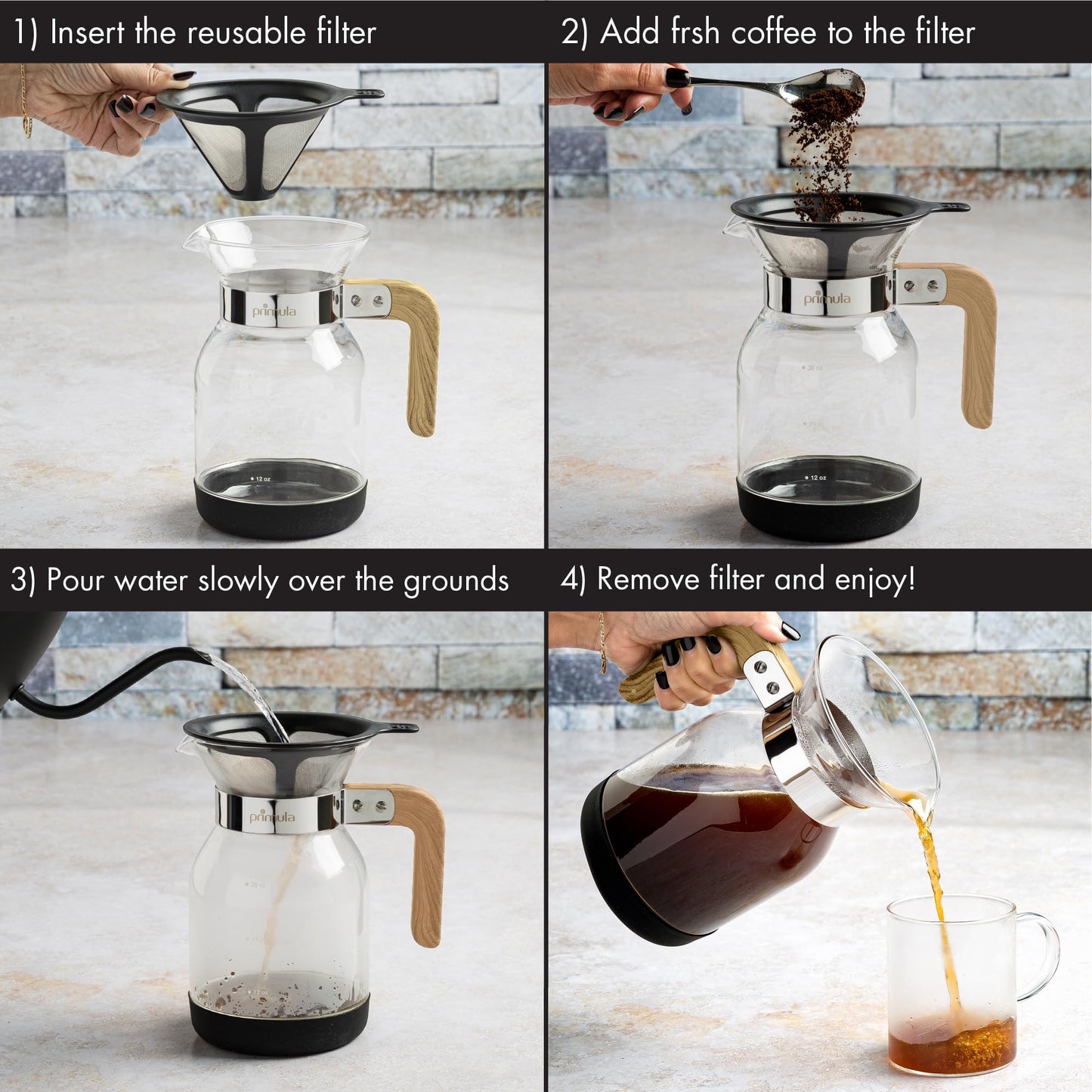 Primula Park Pour Over Park Set with Permanent Reusable Removable Ultra Fine Micro Mesh Stainless Steel Filter, Coffee Dripper Pour Over Maker Brewer Pot, Borosilicate Glass, Easy to Use, 36 oz