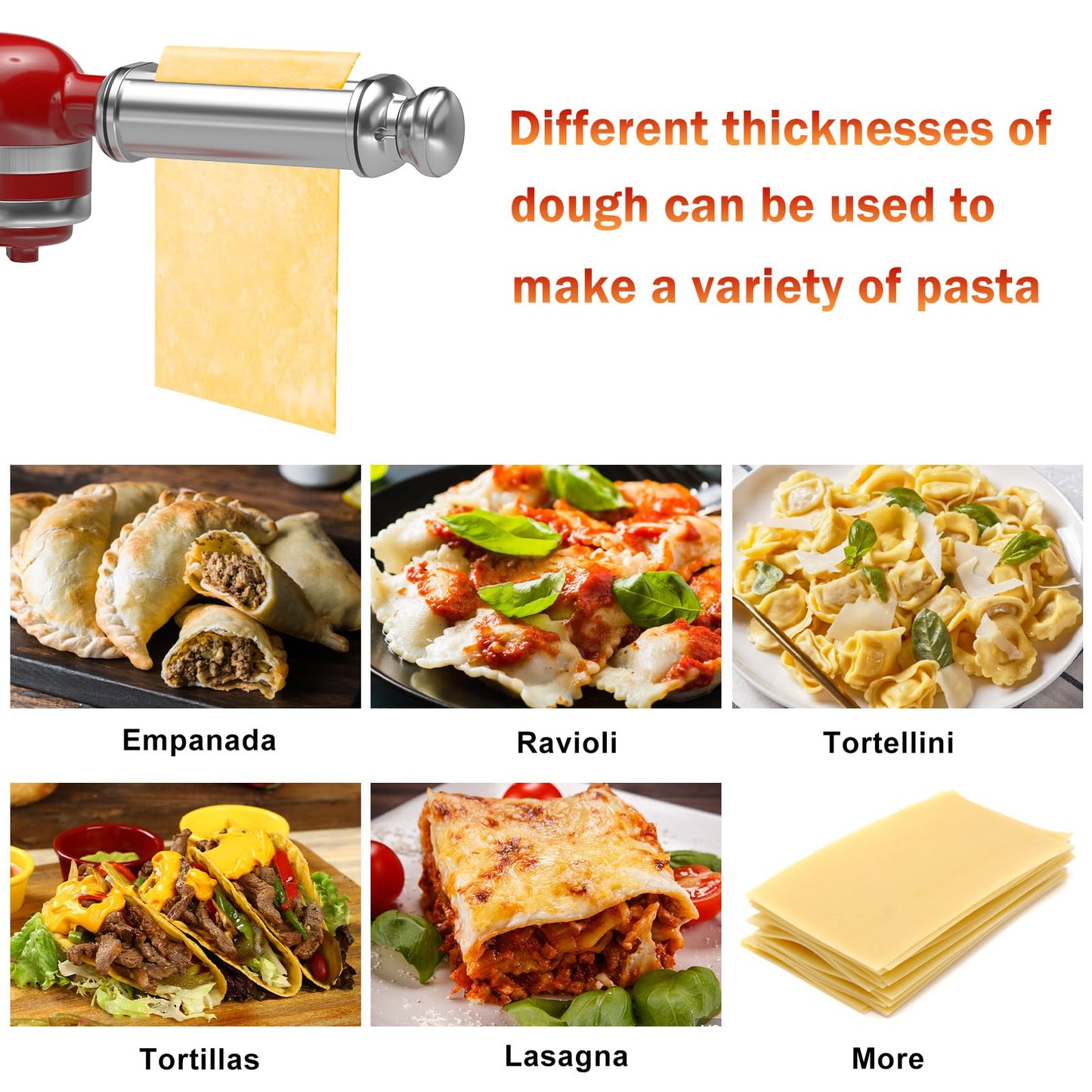 Pasta Roller for All KitchenAid Stand Mixer, Electric Dough Roller with 8 Different Thickness Adjustments, Stainless Steel Pasta Paker Attachment Kitchen Aid Accessories and Attachments