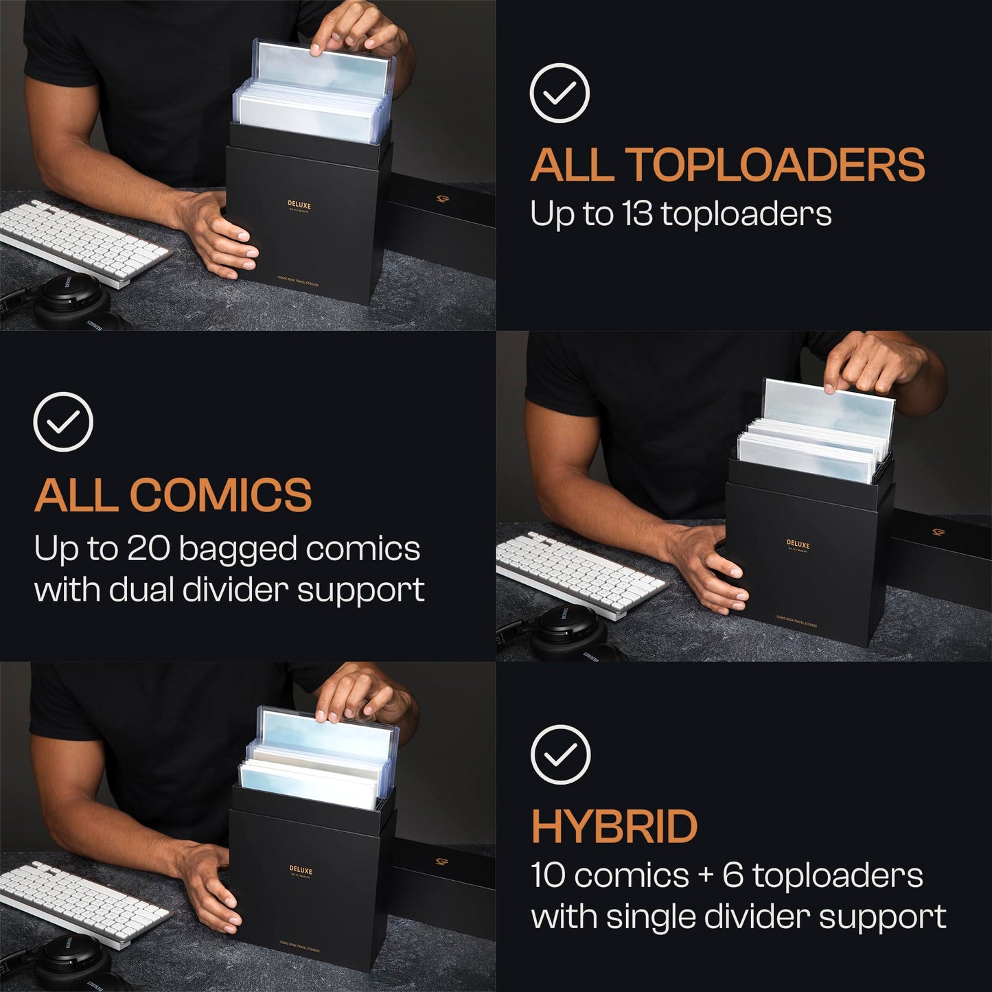 GRAIL Comic Book Travel Case, Fits Toploaders & Comics, Hard Shell Carrying Case with Top-Opening Access, Modern & Silver Age, 2-Pack