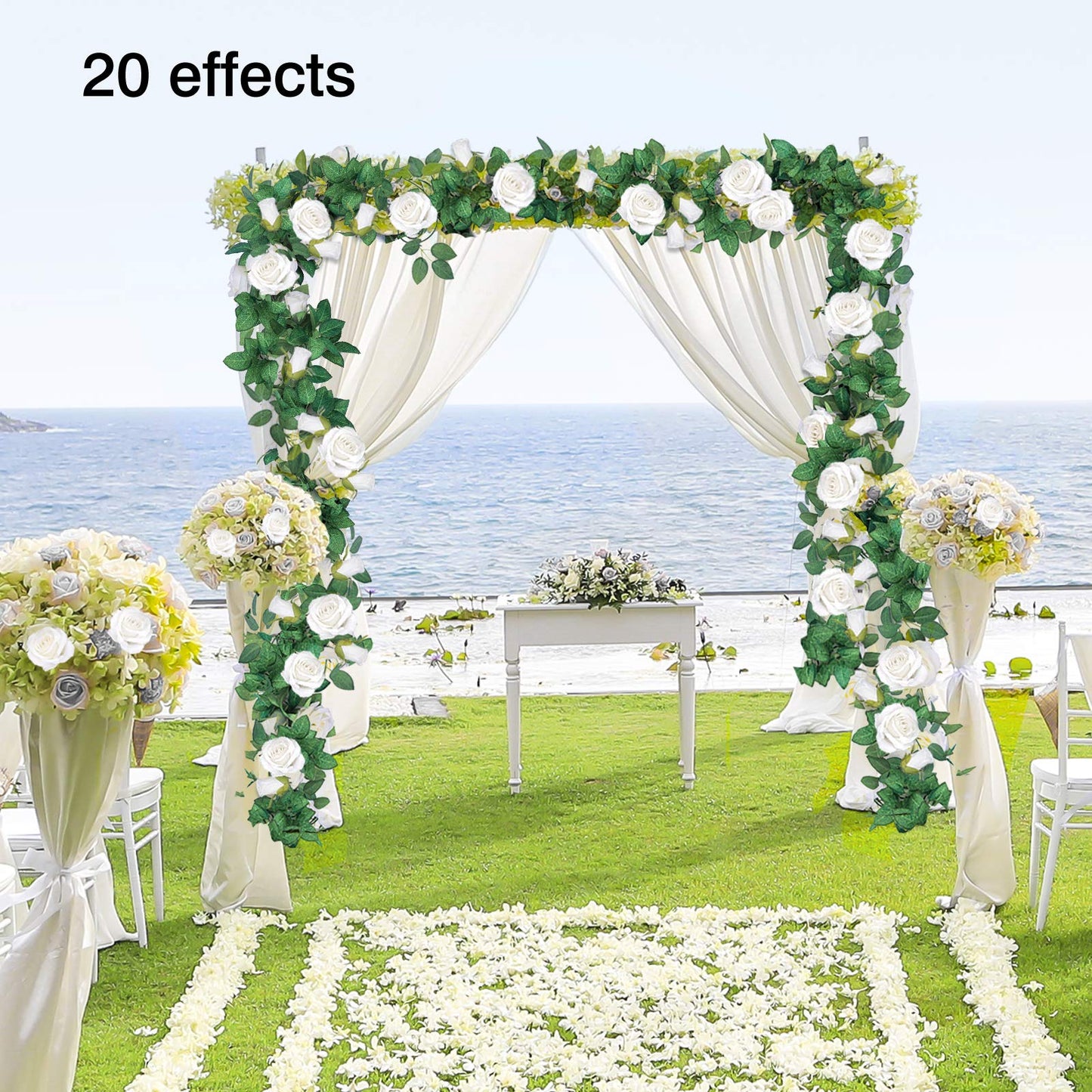 TELDRASSIL 4Pcs(26 FT) Artificial Rose Vine Fake Flower Garland Fake Silk Rose Hanging Vine for Wedding Party Background Arch Garden Background Decoration (White)