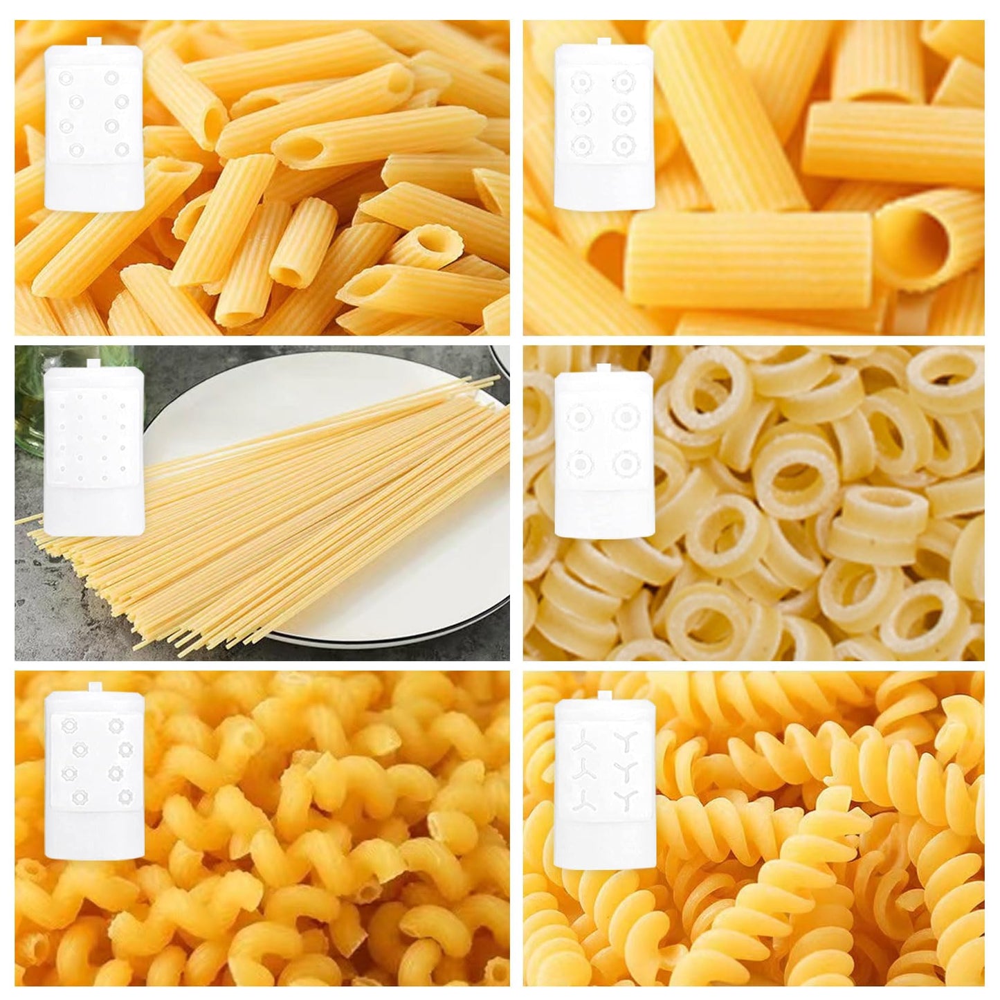 Pasta Maker Attachment for Kitchen aid Stand Mixers with 6 Interchangeable Different Shapes of Pasta Outlet and Cleaning Brush, Durable Pasta Press Attachments (White)