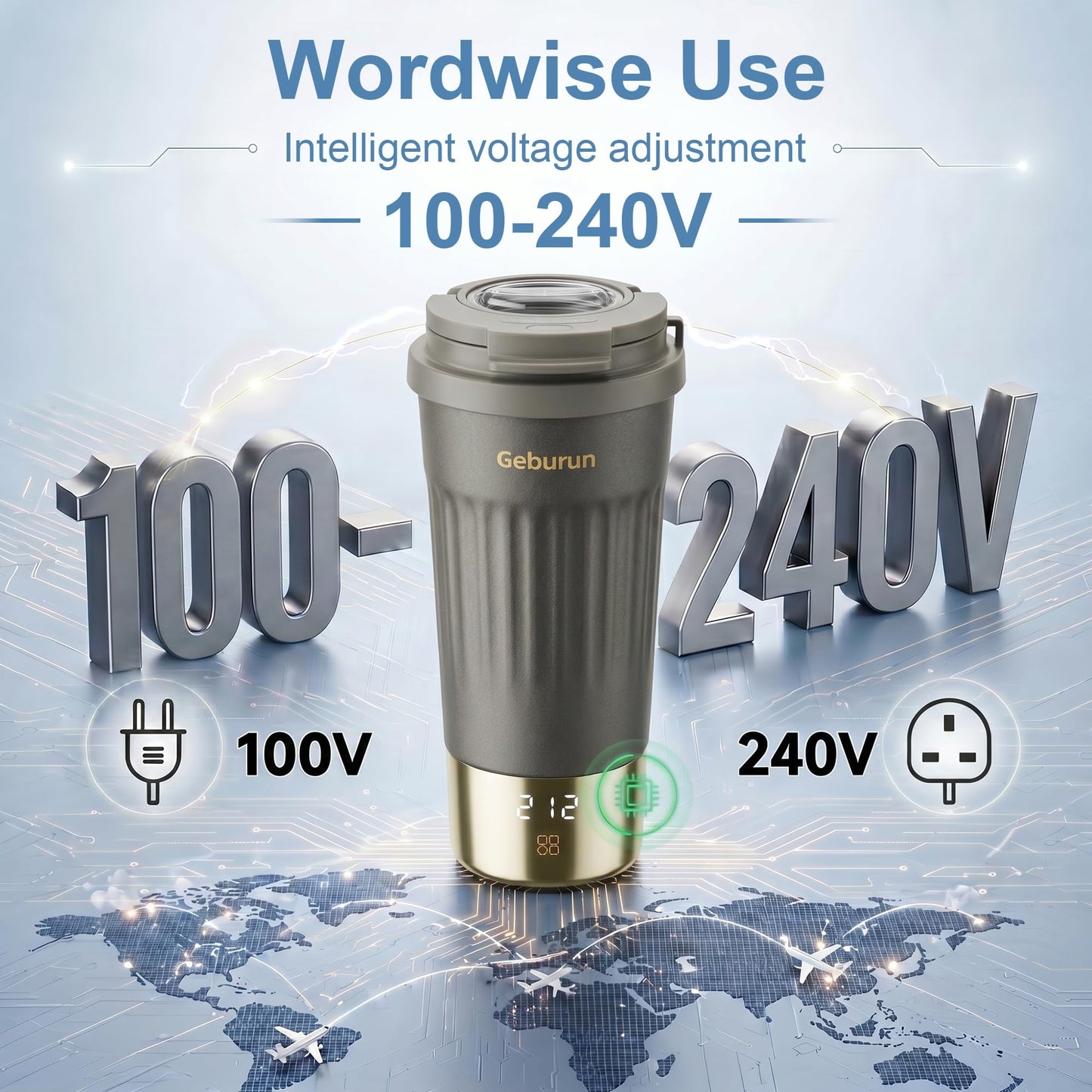 Travel Electric Kettle Portable Water Boiler, 400ml Small Tea Maker with 6 Temp Settings LCD Display, 316 Stainless Steel Vacuum Insulated Tumbler, 100V-240V, Travel Gifts for Men Women(Titanium Gray)