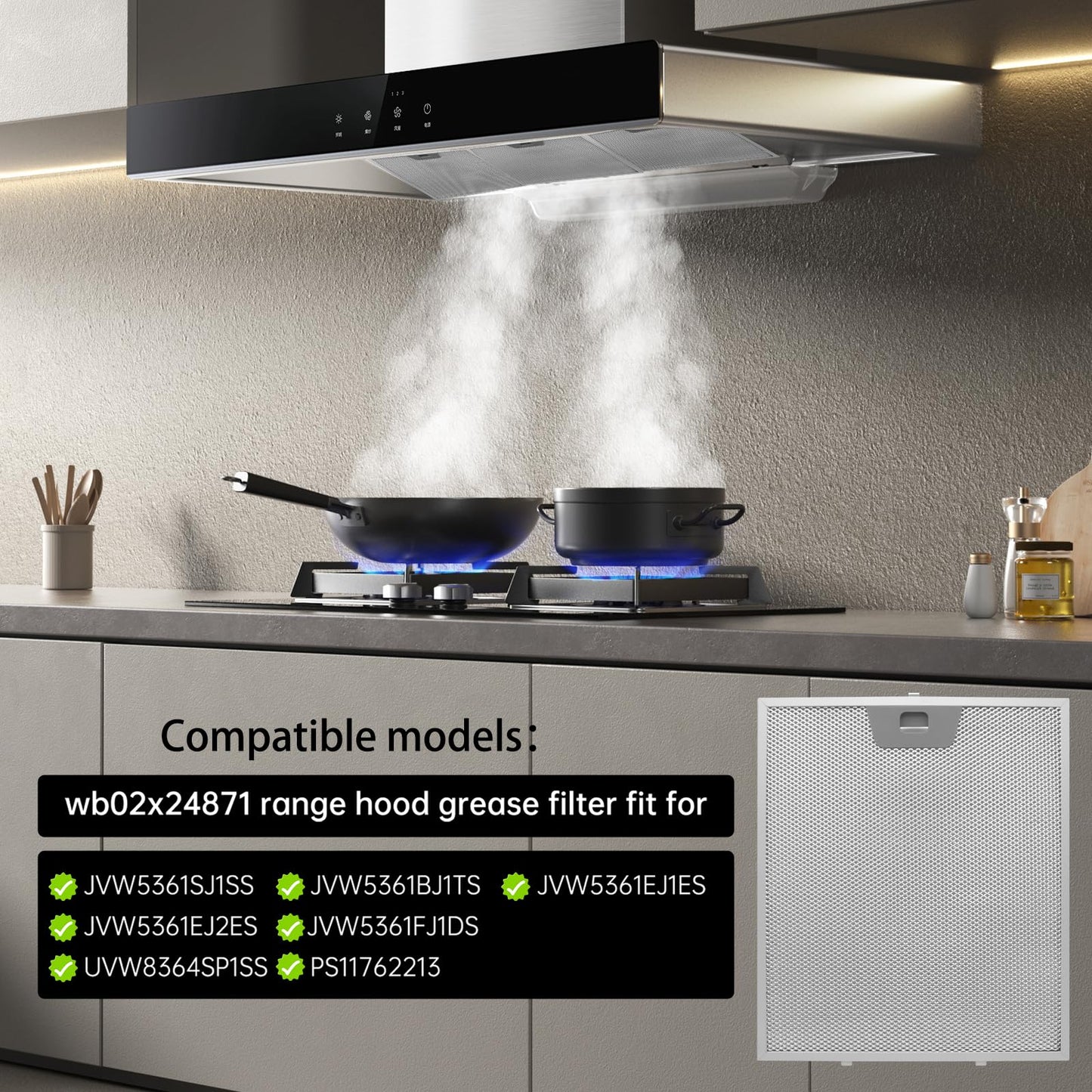 3 Pack WB02X24871 Range Hood Filter - Exact Fit 11.77" x 10.2" x 0.31" - Fits GE JVW5361EJ1ES, JVW5361SJSS, JVW5361EJ2ES, JVW5361BJ1TS by seteams (3 pack)
