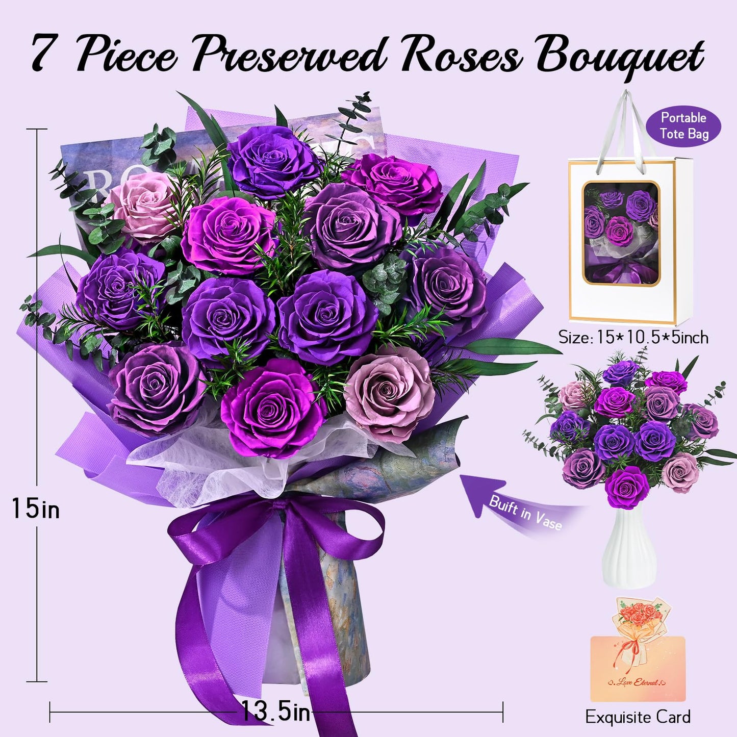 Flowers for Delivery Prime 12 Roses, Mothers Day Flowers for Mom, Mothers Day Gifts, Forever Roses Preserved Purple Flower Bouquet Eternal Rose Birthday Gifts for Women Gf Gifts Wedding Anniversary