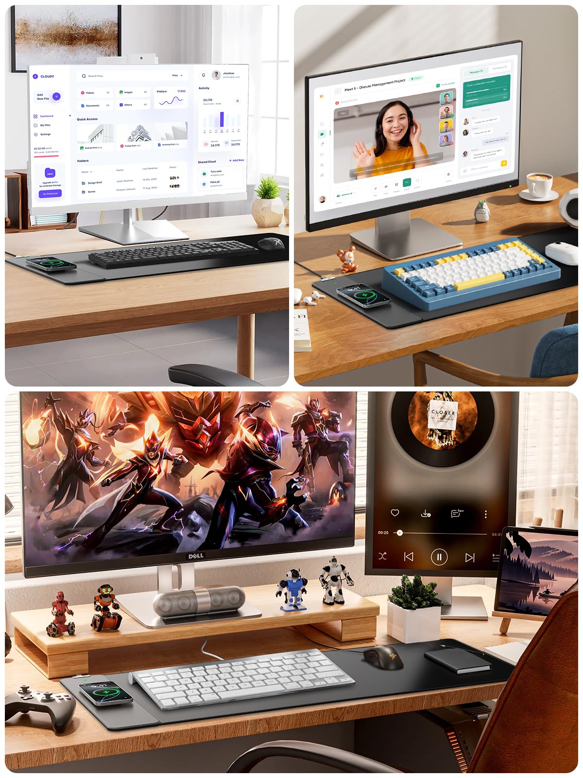 2-in-1 Mouse Pad with Magnetic Wireless Charging for Phone, 31.5"x15.8" Large, Waterproof Smooth Surface, Non-Slip Base, No Adapter, Black