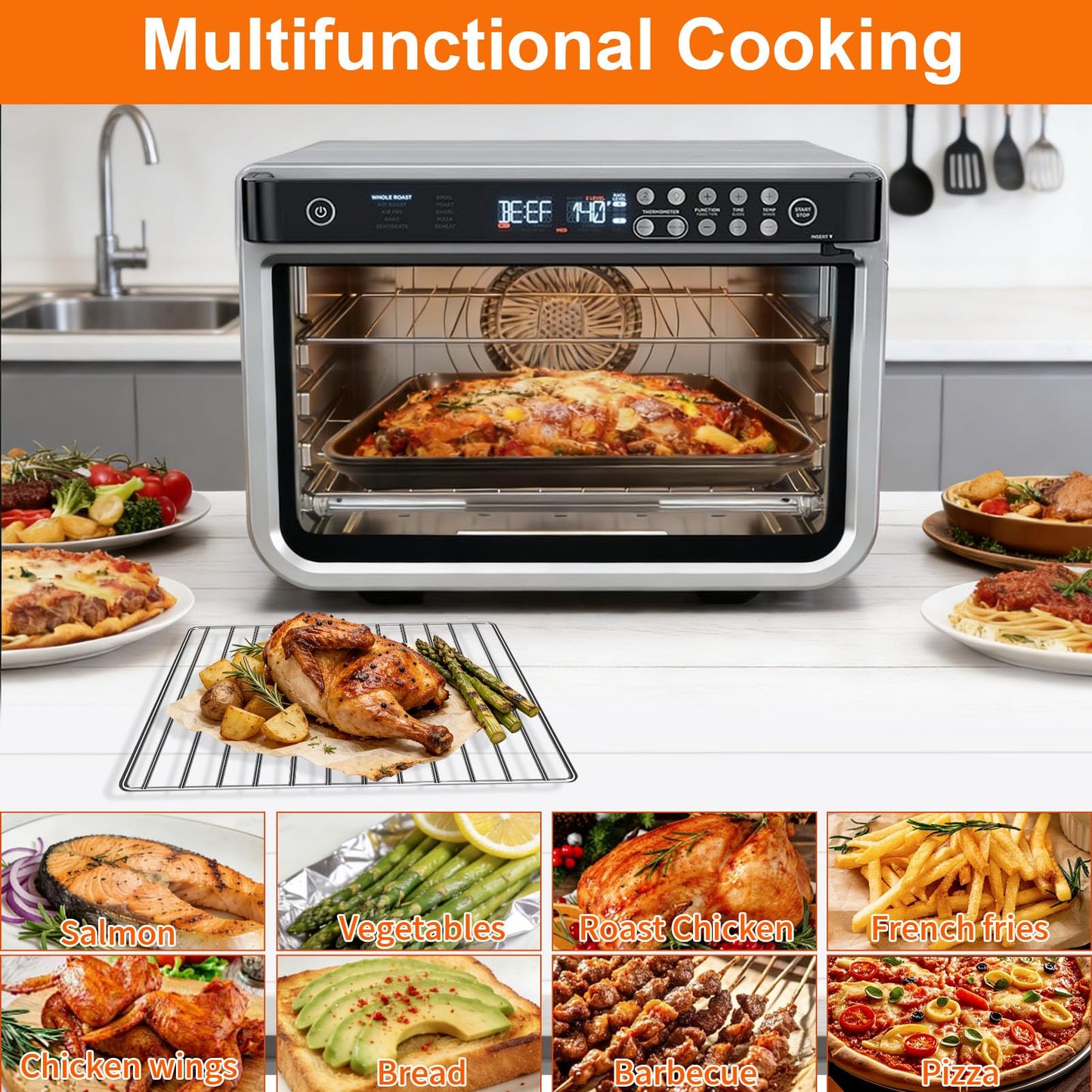 GWBSXM 3PCS Air Fryer Set for Ninja Foodi DT251 DT201 DT200 Digital Air Fryer Countertop Oven Accessories Sheet Pan, Roast Tray & Wire Rack Replacement Parts for Baking, Roasting, Dishwasher Safe