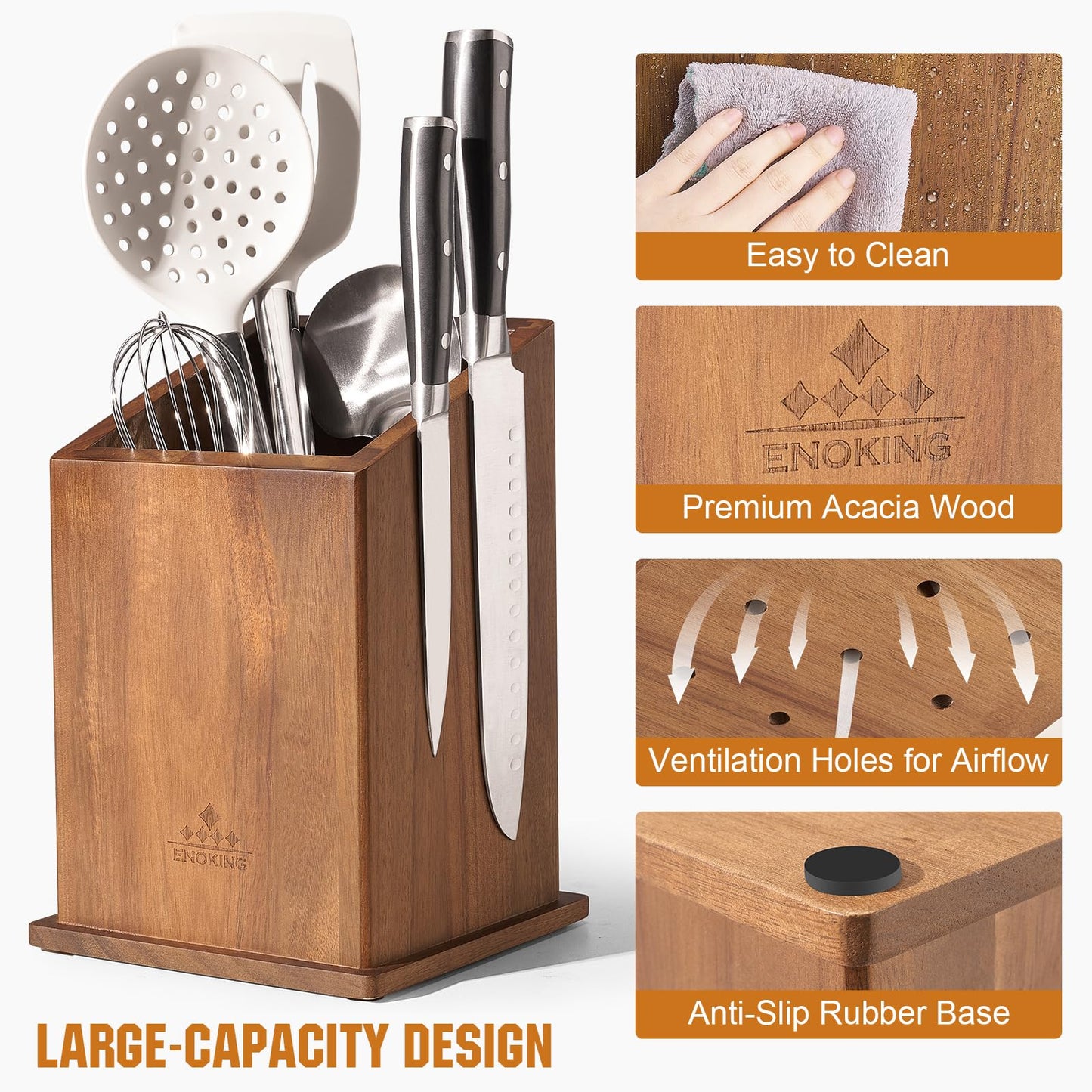 Magnetic Knife Holder without Knives, Acacia Wood Kitchen Utensil Holder with Strong Magnet, Universal Knife Block for Knives, Scissors & Utensils