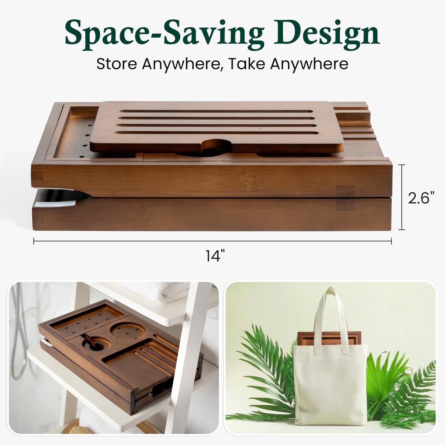 Realgulf Bamboo Bathtub Tray, Bath Caddy with Wine Glass Holder, Phone Dock & Book Stand | Hands-Free Reading & Ultimate Spa Relaxation Experience-Brown
