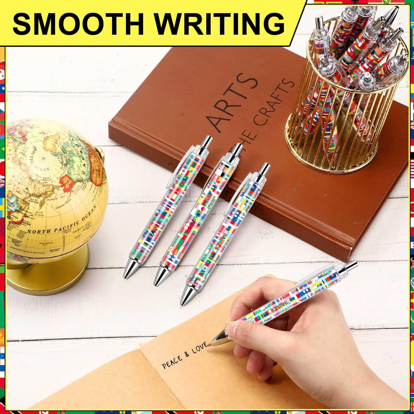 Janlaugh 100 Pcs 2026 Soccer International Flag Pens Around The World Party Favors Multicultural Country Flags Ballpoint Pens Bulk Gifts for Students School Classroom Employees Coworkers Team Staff