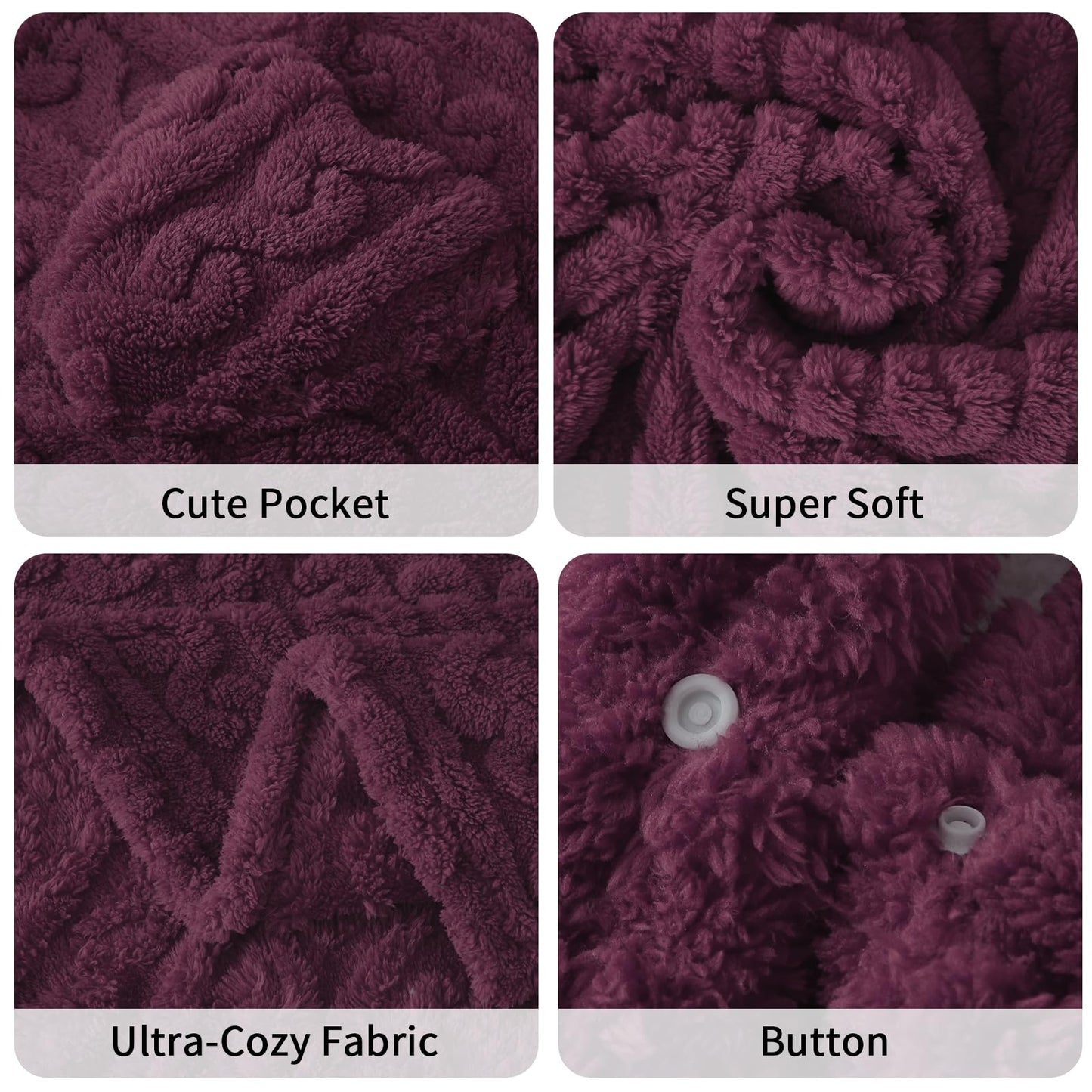 Dgsfmi Wearable Blanket Poncho Cape Wrap for Adult, Cozy Sherpa Fleece Pocketed Shawl TV Throw Blankets for Office and Lounge(Purple,58'' x 64'')