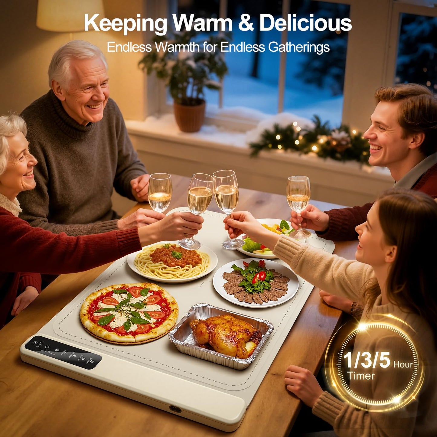 Warming Mat for Food –Electric Food Warming Tray for Buffet withFast Heating Mat with Timer and 4 Heat Levels, Portable Rollable Food Warming Mat for Countertop Portable Heating Pad for Parties Family