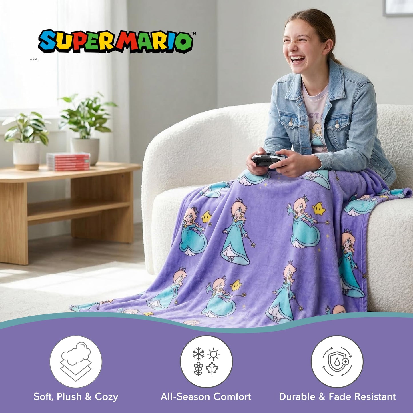 Super Mario Rosalina Gaming Kids Bedding Super Soft Plush Throw Blanket, 46 in x 60 in, (Officially Licensed Product)
