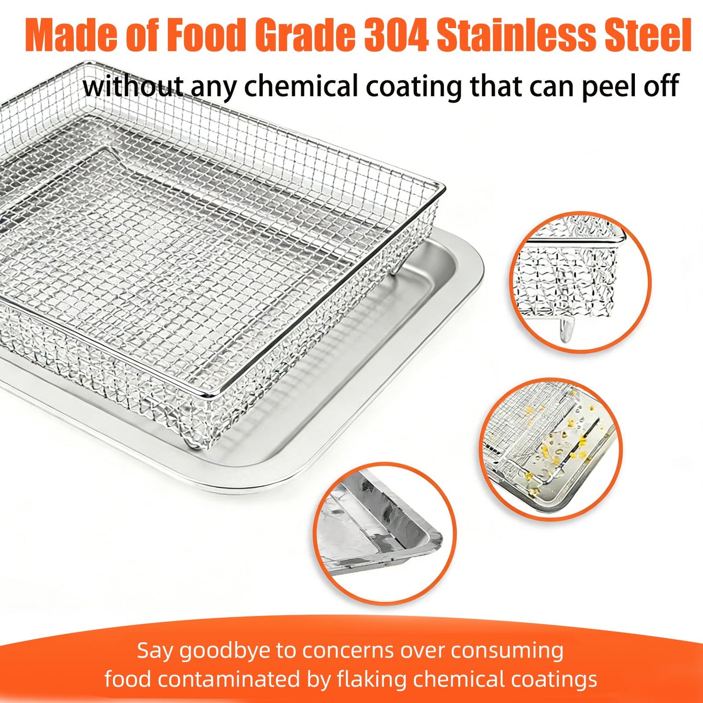 2 Set Oven Air Fryer Basket and Tray Replacement for Cuisinart Air Frye TOA-060 and TOA-065 Convection Oven, 12.4"x11" Stainless Steel Baking Sheet Pans and Mesh Basket, NonStick