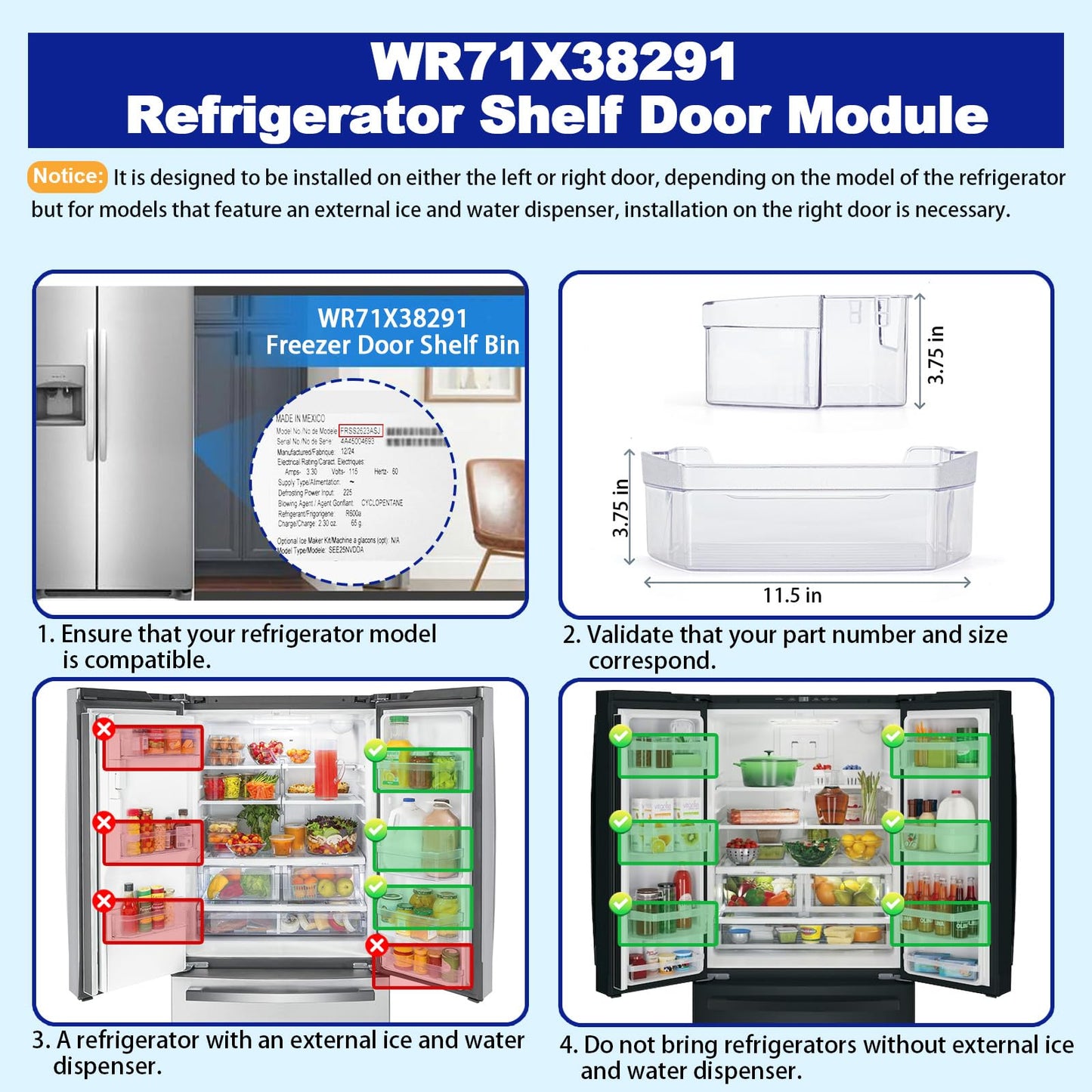 iouxvt WR71X38291 Refrigerator Door Shelf Bin Compatible with GE GFE24JSKGFSS GYE18JSLKFSS GWE19JSLGFSS, WR71X38291 Refrigerator Shelf Door Module Replace WR71X25043 AP7186348