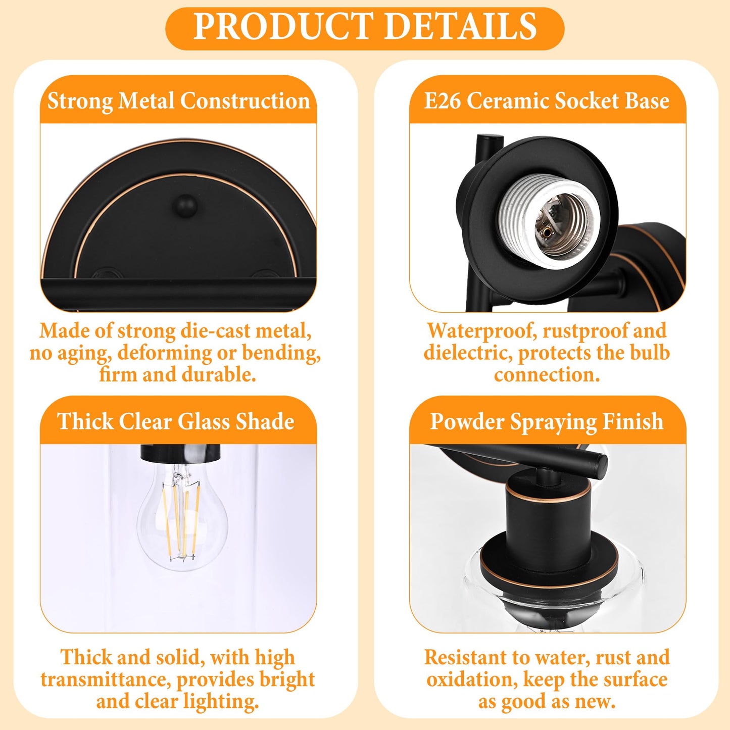 Faymart lighting Oil Rubbed Bronze 3-Light Bathroom Vanity Light Fixture Over Mirror, 3-Light Oil Rubbed Bronze Vanity Lights for Bathroom Three Bulb Wall Sconce Over Sink