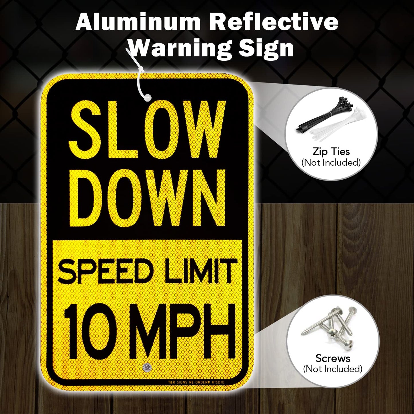 (4 Pack) Slow Down Speed Limit 10 MPH Sign, Slow Down Sign, 18" x 12" Engineer Grade Reflective Sheeting, Rust Free Aluminum, Weather Resistant, Waterproof, Fade Resistant, 2 Pre-drilled Holes