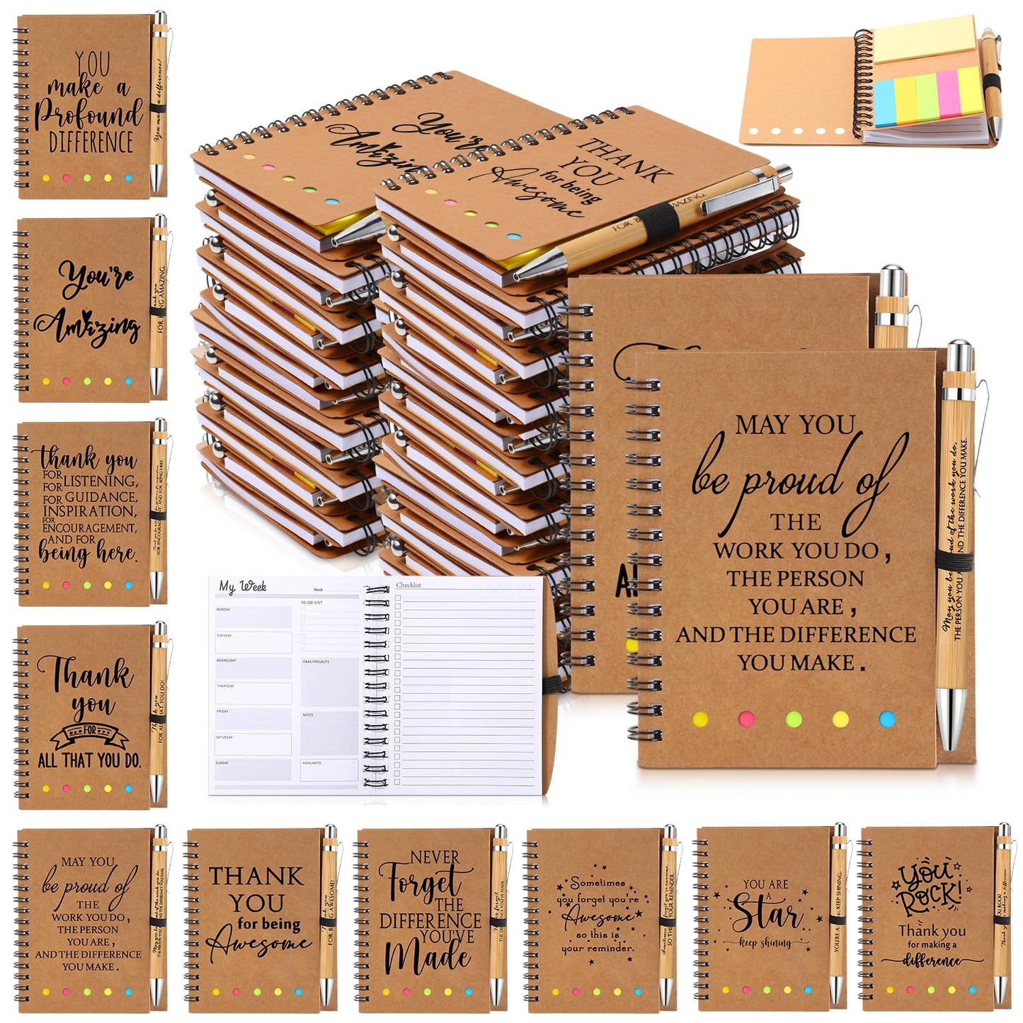 Tellingyou 20 Set Employee Appreciation Gift Bulk Inspirational Spiral Notebook with Motivational Pen Sticky Note End of Year Thank You Gift for Teacher Nurses Volunteer Birthday Graduate Party Favor