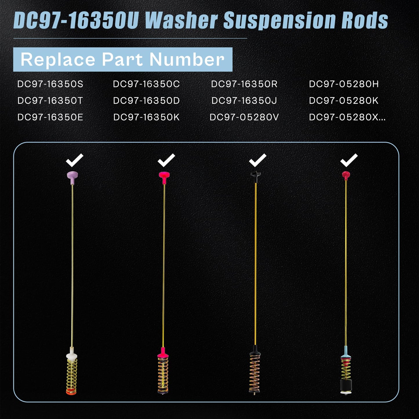 DC97-16350U DC97-16350S Washer Suspension Rods for Samsung WA50R5200AW/US WA45T3400AW/A4 WA50R5400AV/US WA45N3050AW/A4 WA50R5400AW/US WA44A3405AP Washing Machine 4PCS