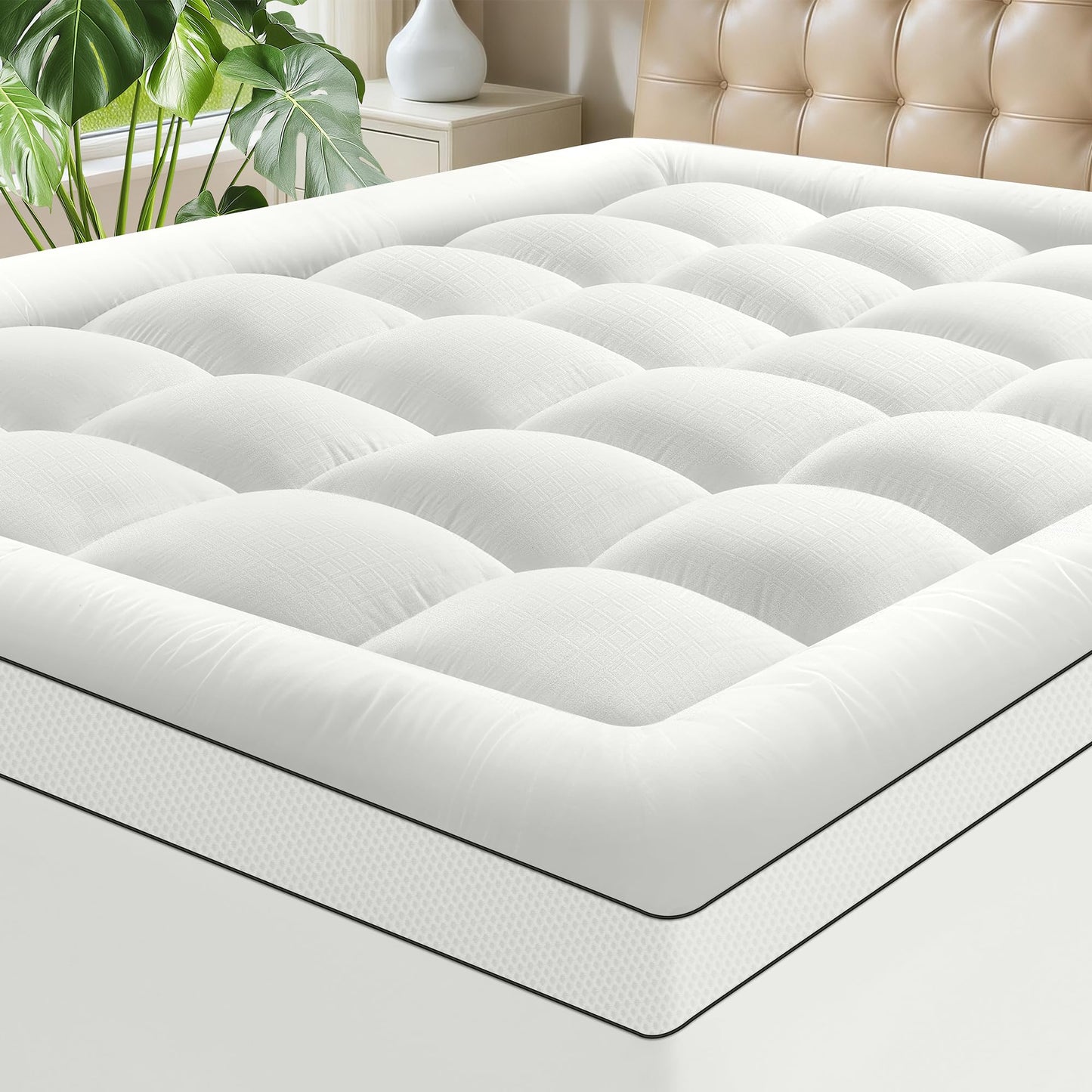 SurChic Queen Size Mattress Topper for Back Pain, Soft Extra Thick Pillow Top Mattress Pad Cover with 1000GSM Down Alternative Filler, Cooling Breathable Plush Bed Topper Protector (8-21" Deep Pocket)