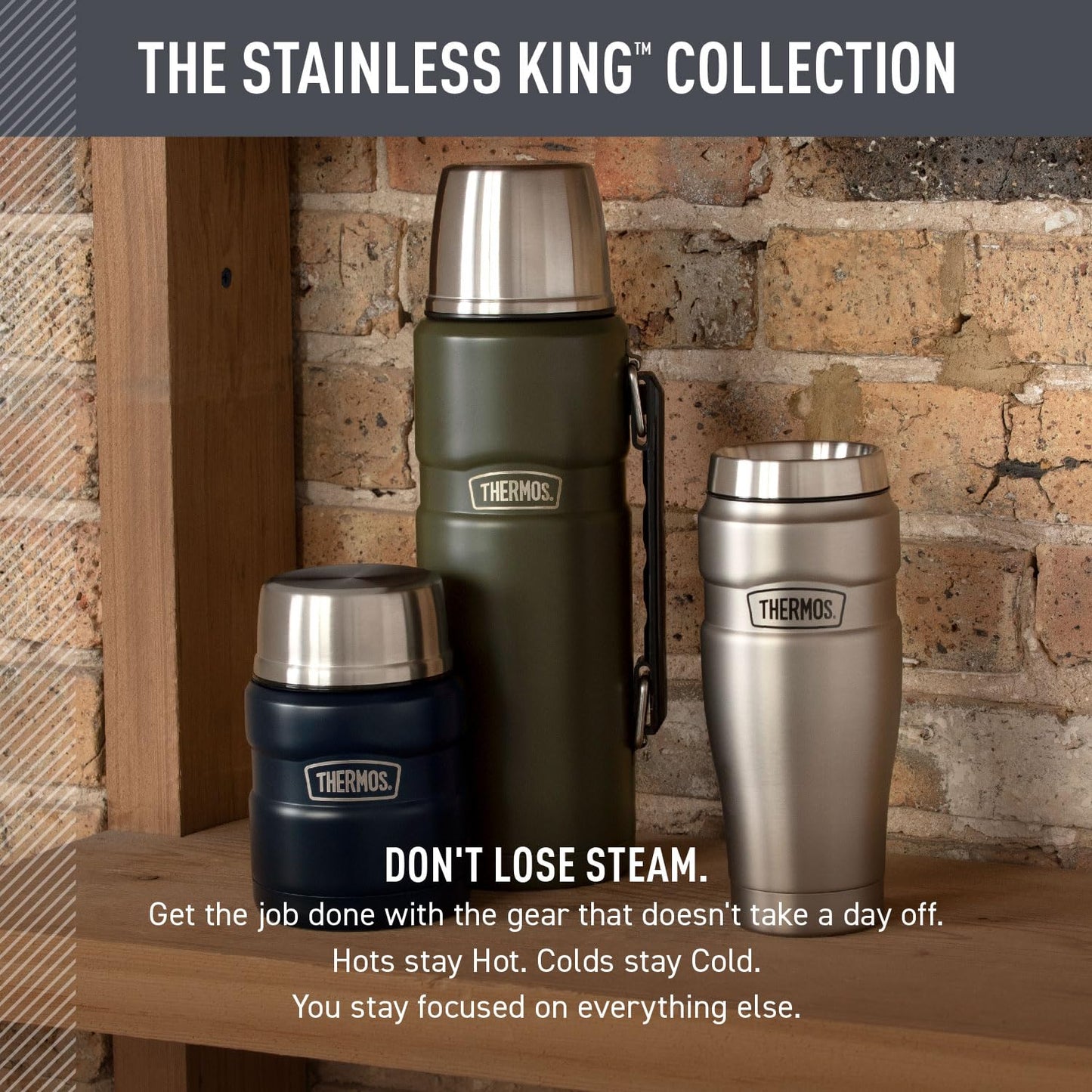 THERMOS Stainless King Vacuum-Insulated Beverage Bottle, 40 Ounce, Rustic Red