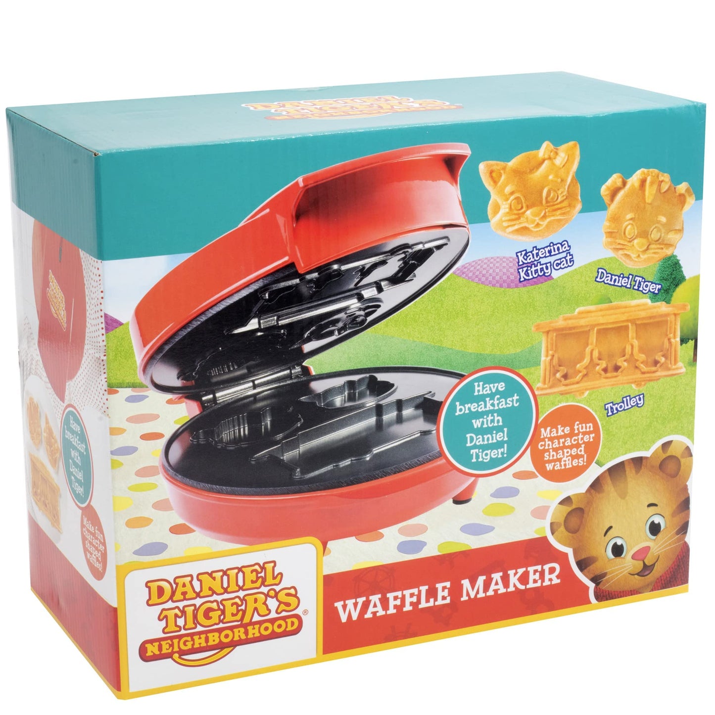 Daniel Tiger's Neighborhood Waffle Maker -Electric Nonstick Mini Waffle Iron for Kids, Makes 3D Character Waffles & Pancakes (Daniel Tiger, Katerina Kittycat, Trolley), Fun Breakfast Kitchen Appliance