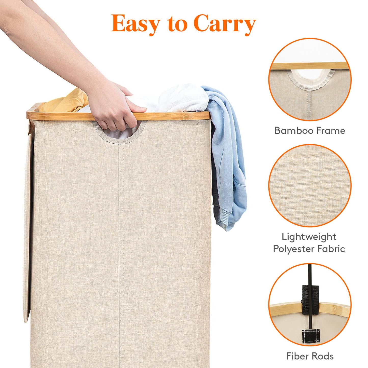 Lifewit 120L Laundry Basket with Lid, Clothes Hampers for Laundry with Bamboo Handles and 2 Removable Bag, Large Foldable Laundry Hamper for Bedroom, Bathroom, Dorm, Laundry Room, Beige