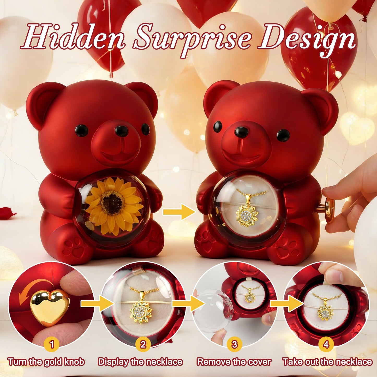 Trinckle Sunflower Necklaces for Women Graduation Gifts for Daughter, Teddy Bear Gifts with Preserved Sunflower, Cute Sunflower Gift Box for Wife Girlfriend Mom as Anniversary Birthday Jewelry