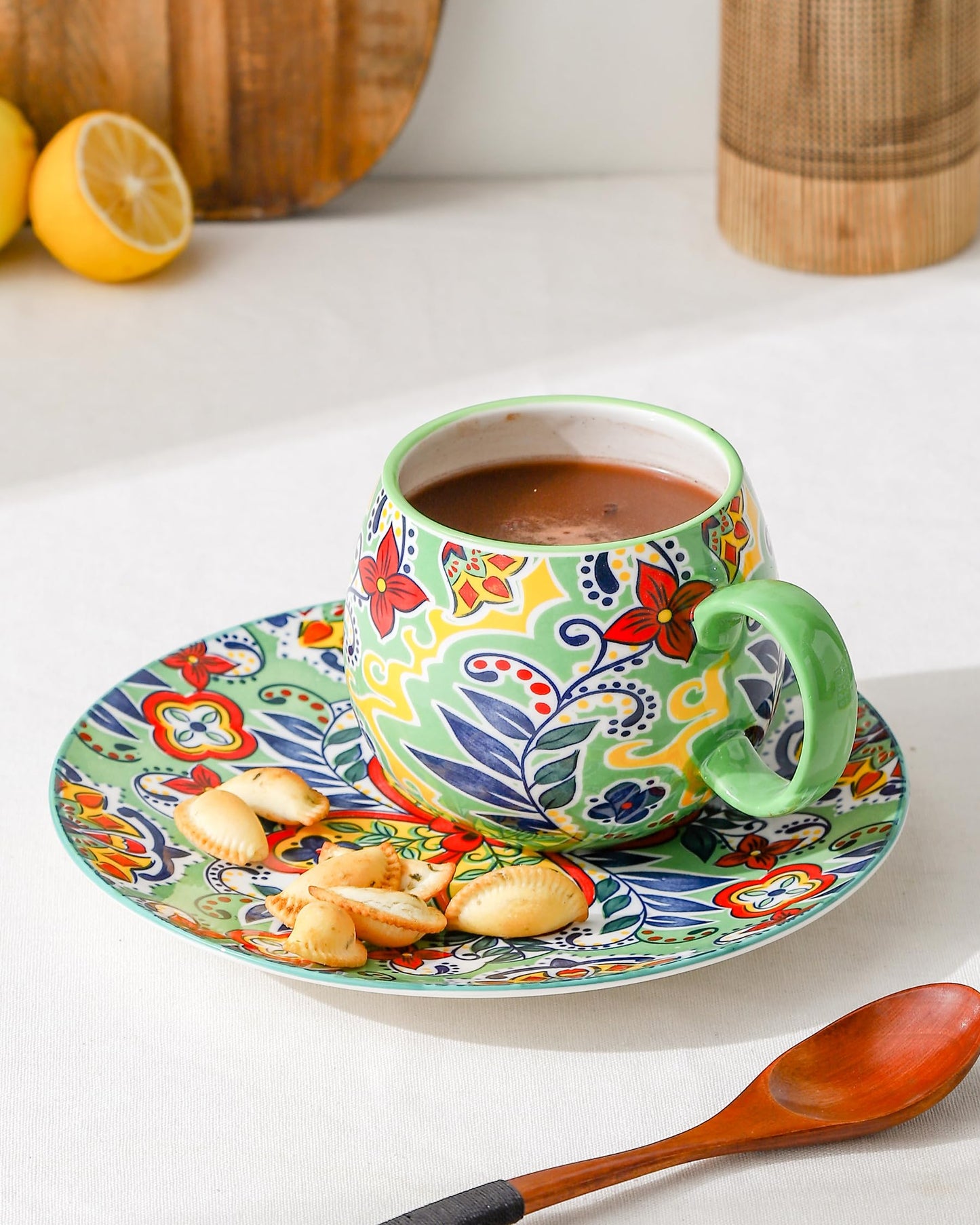 HENXFEN LEAD Boho Ceramic Coffee Mugs Set of 6, 20 oz Large Cups for Tea, Latte, Hot Chocolate & Soup – Microwave & Dishwasher Safe