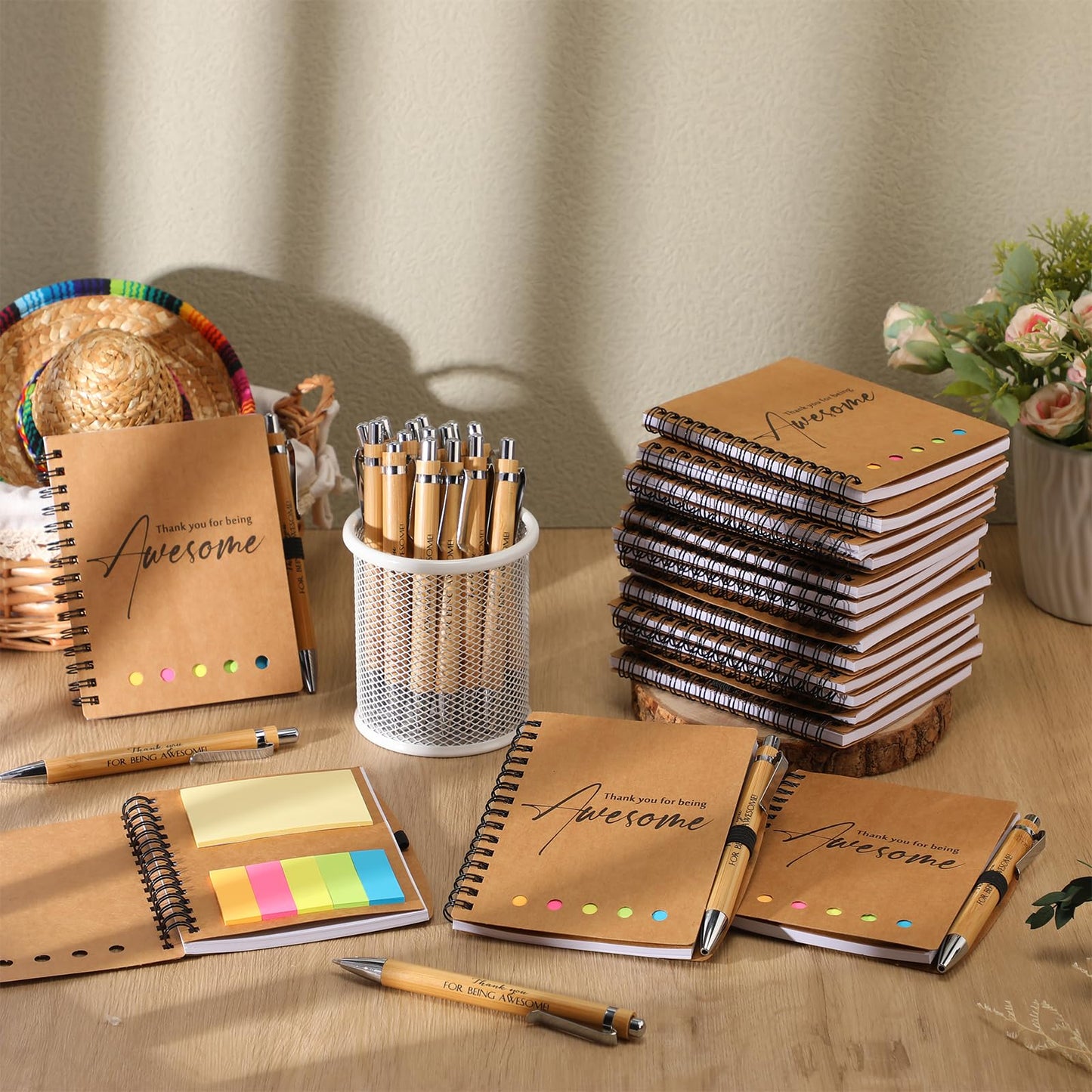 20 Sets Employee Appreciation Gift Bulk for Nurse Teacher Thank You Being Awesome Weekly Planner Notebook Pen Sticky for End of Year Teacher Nurse Staff Coworker Graduation (Bamboo,Kraft Colors)