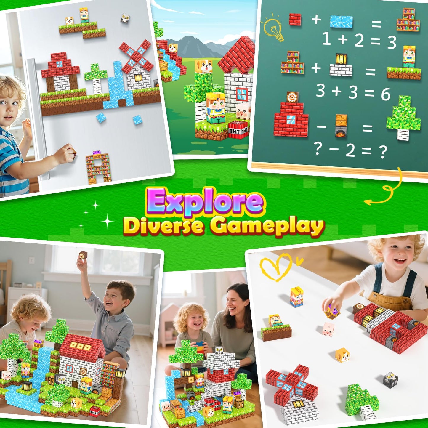 Magnetic Blocks - Mine Magnet World Building Toys for Kids Ages 5-7 6-8 8-12, STEM Magnetic Building Blocks Kids Sensory Toys Games, Present for 3+ Year Old Boys and Girls