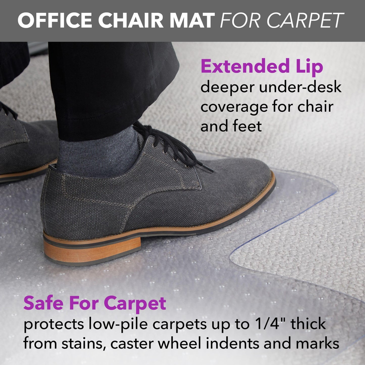 HON Office Chair Mat for Carpet, Clear Desk Mat with Extended Lip for Rolling Computer Chairs, Heavy Duty Vinyl Floor Protector for Low Pile Carpet, 36 x 48 in, Clear