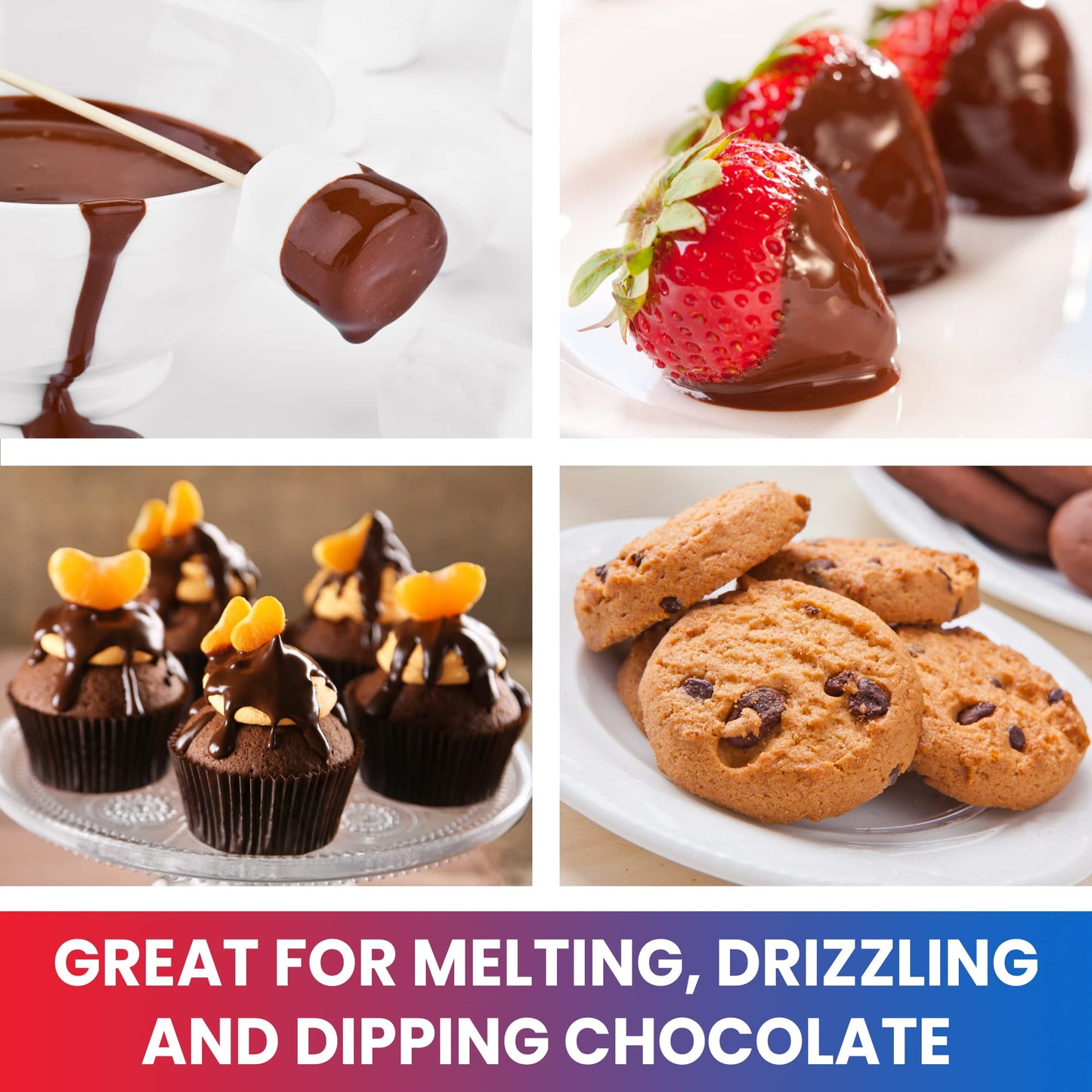 Total Chef Electric Chocolatiere Melter 32+ Accessories Fondue Pot Set Chocolate Fountain and Candy Melts 8.8 oz (250 g) DIY Candy Maker Dessert Special Occasion Gift Set for Romantic Dinner Red