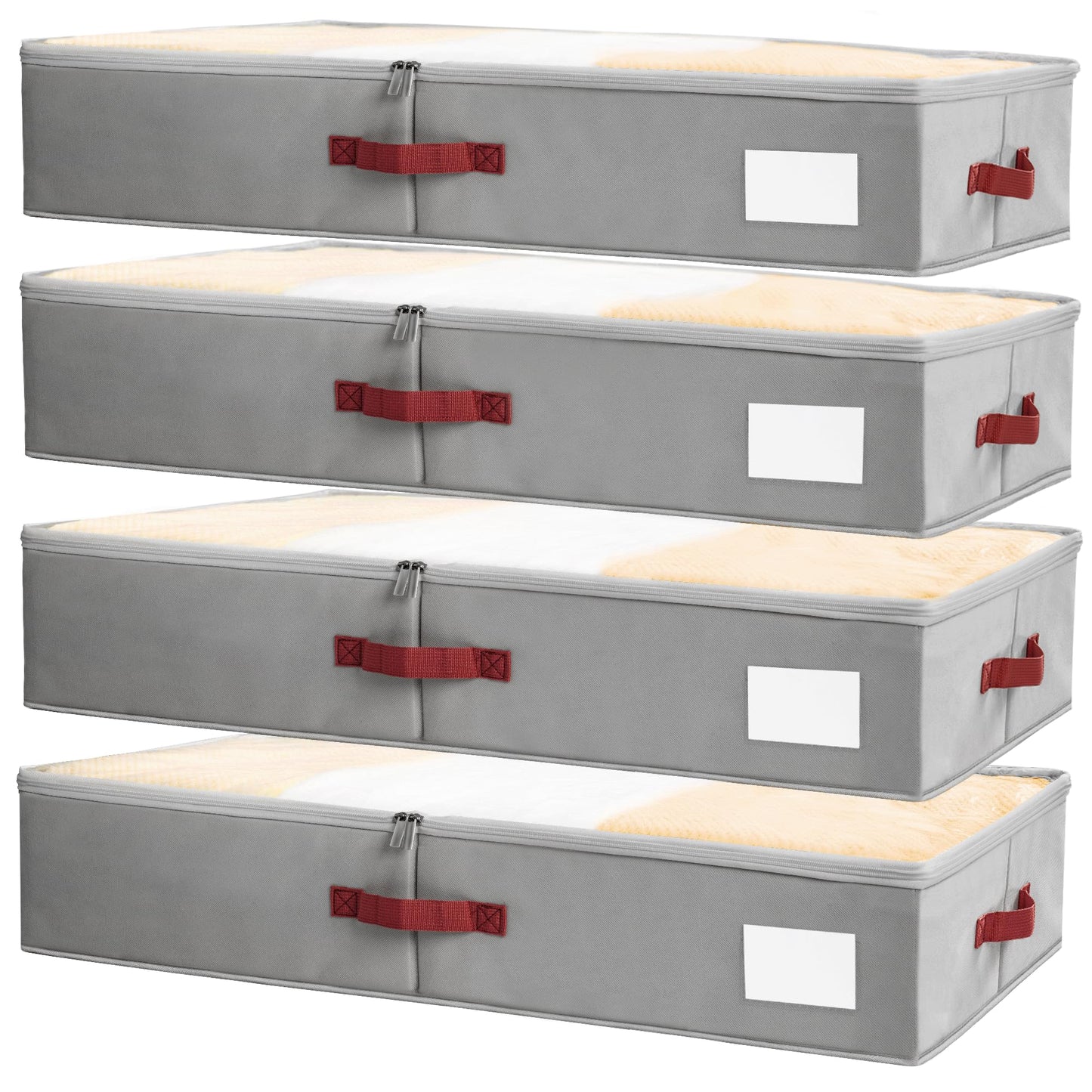 Criusia Under Bed Storage Bins with Clear PVC Lids – 4 Pack Large Underbed Organizers with Heavy-Duty Handles, Reinforced with 800G PP Panels & 80G Non-Woven Fabric – Waterproof & Foldable, Gery