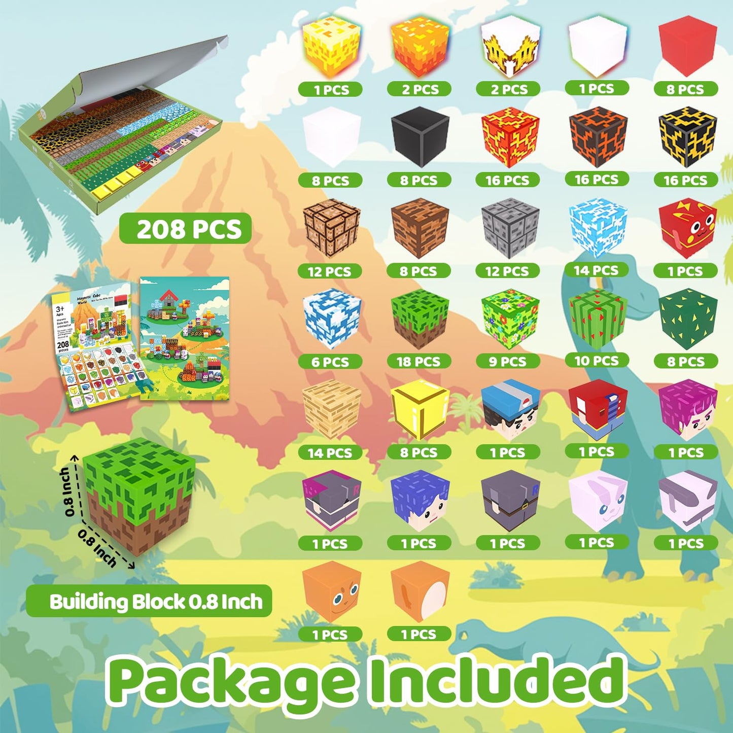 Magnetic Blocks, 208PCS Magnetic Building Blocks, Stacking Magnets for Kids, Sensory Toy for STEM Constructions Magnet Blocks for Boys Girls Age 3+, Christmas Birthday Gifts