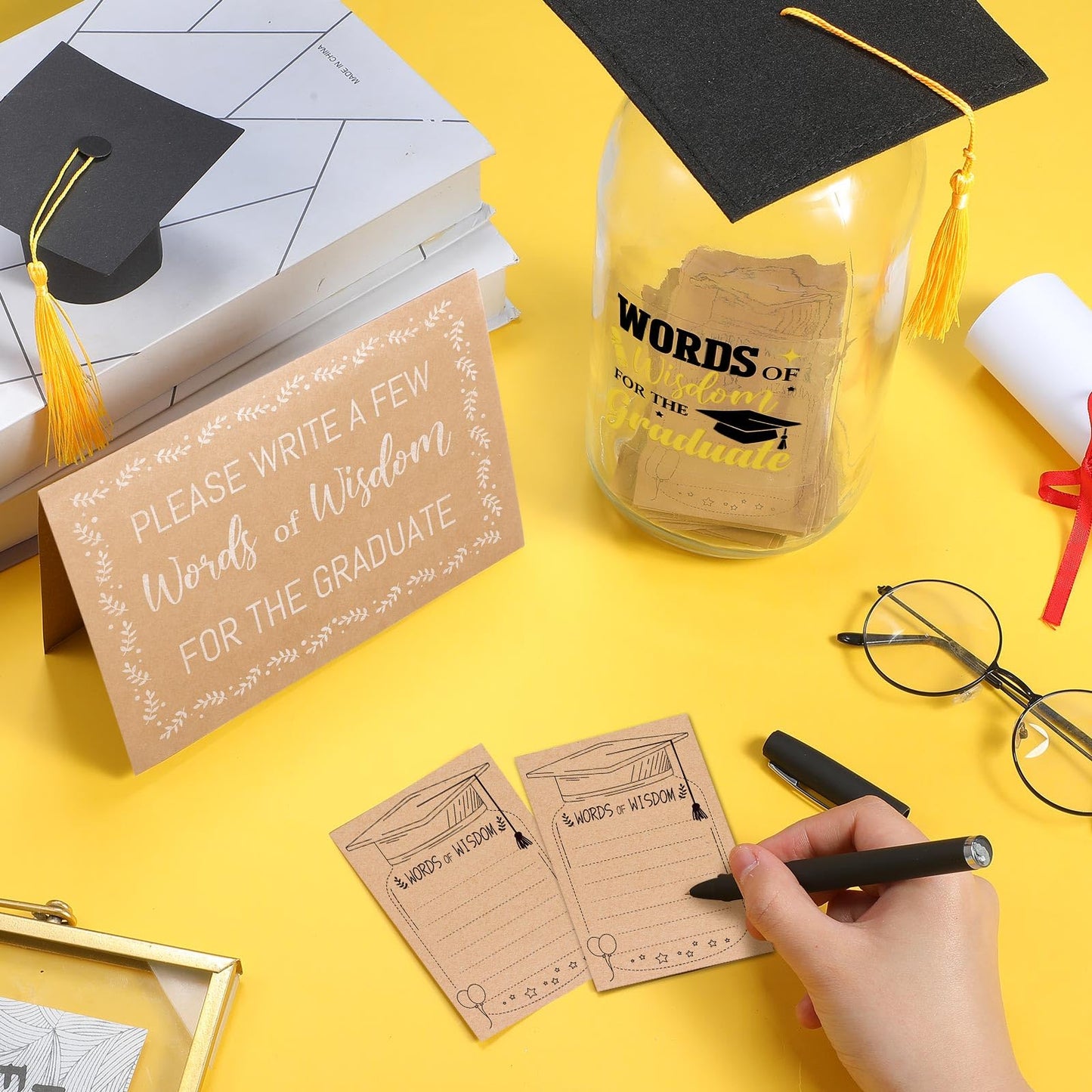 Newtay 55 Pcs Large Words of Wisdom Graduation Glass Jar Graduation Wishes & Advice Cards and Sign Guest Book for Graduate Decoration Best Wishes Grad Party Supplies(Funny)