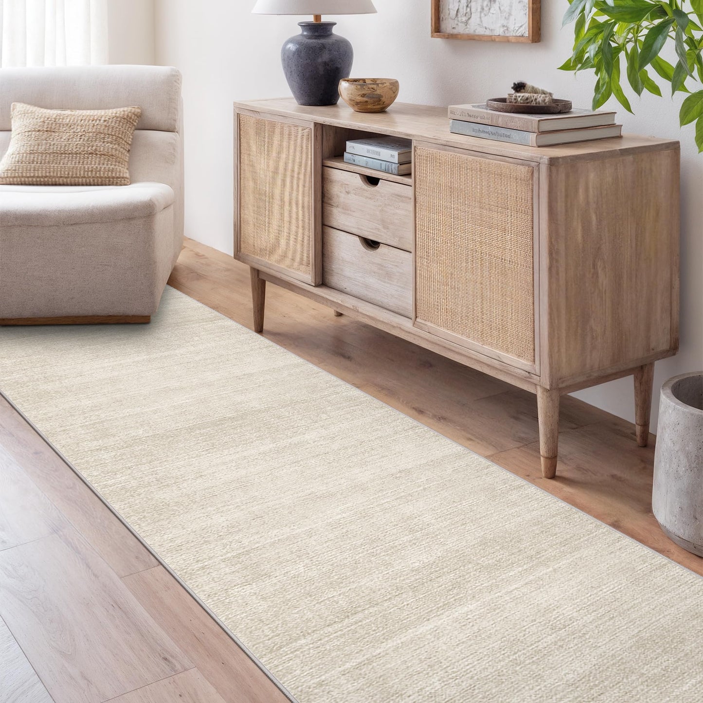 Art&Tuft Non-Slip Runner Rug - 3x8 Runner Rug Washable Low-Pile Rugs Runners, Soft Distressed Carpet Runner for Bedroom Bathroom Kitchen Laundry Living Room, Beige