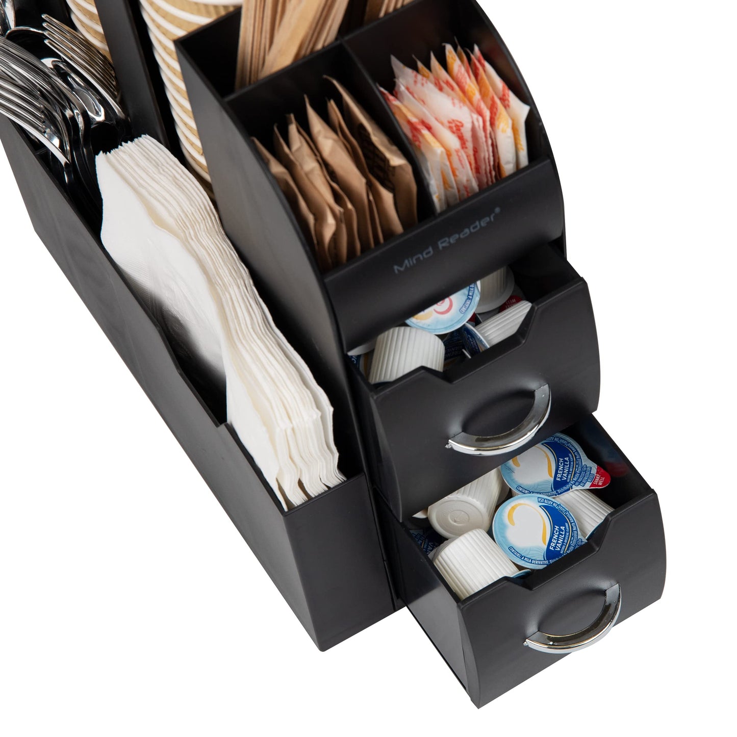 Mind Reader Single Serve Coffee Pod Drawer and Cup Condiment Set, 2 Pcs., 36 Pod Capacity, 5.35"L x 11.25"W x 11.15"H, Black