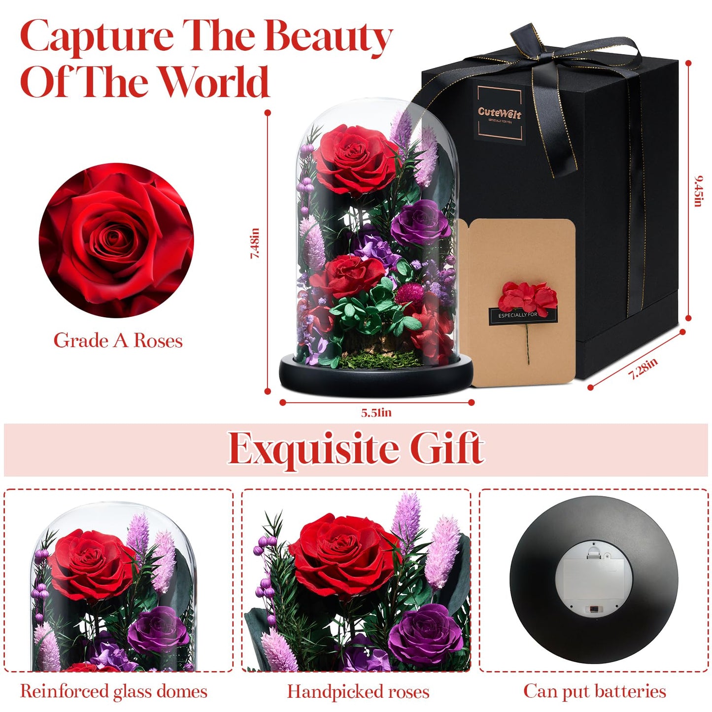 CuteWelt Preserved Roses,Forever Fresh Flowers 7.48in,Gift for Women,Mom,Grandma,Wife,Girlfriend,Sister,and Daughter Perfect for Birthday,Mother’s Day,Valentine’s Day (Mystic Purple2)