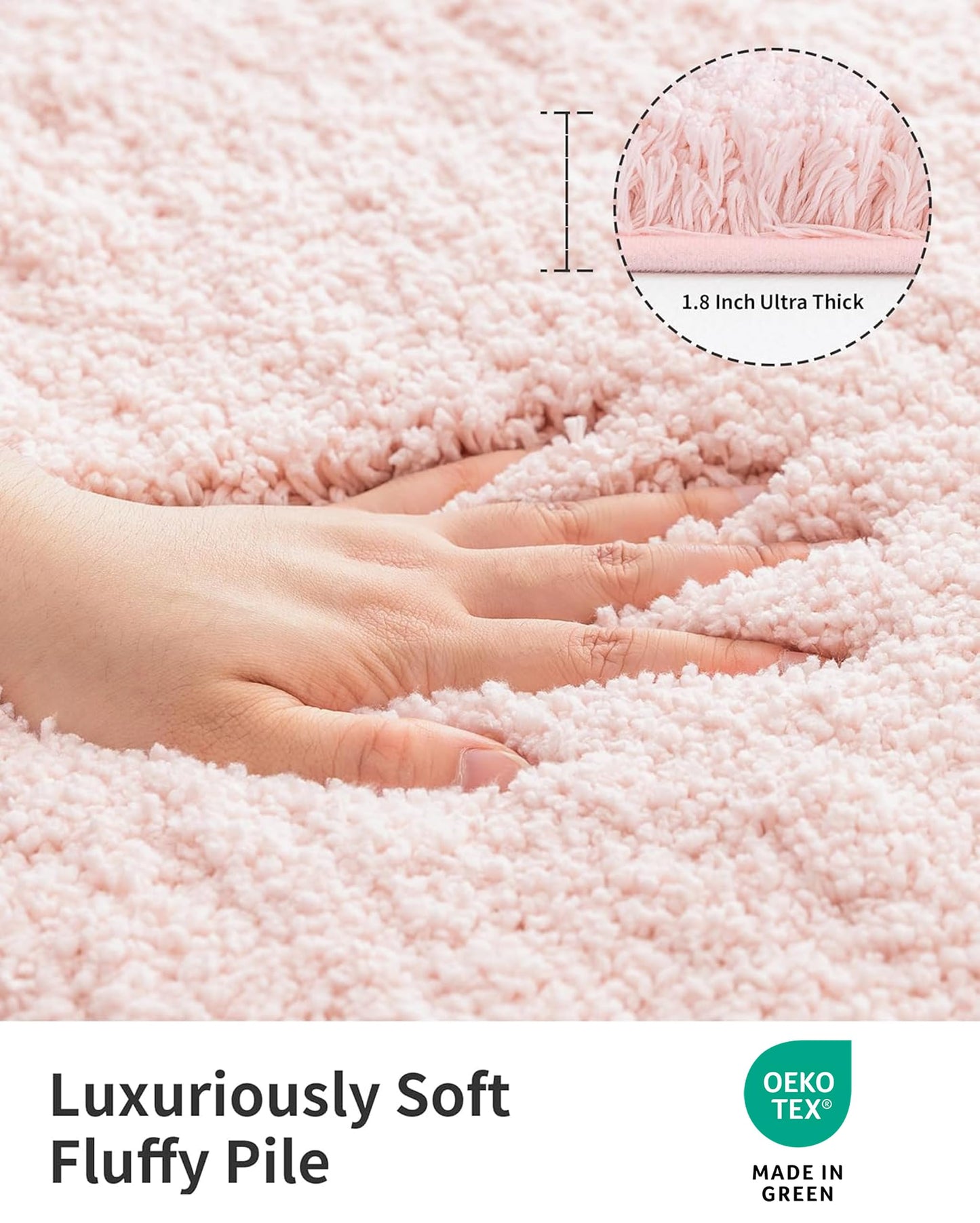 ILANGO Pink Bathroom Rugs 32" × 20" Non Slip & Super Absorbent Extra Thick Soft, Washable Bath Mat for Floor, Microfiber Plush Shaggy Bath Rug with Rubber for Bathtub Shower Room Sink