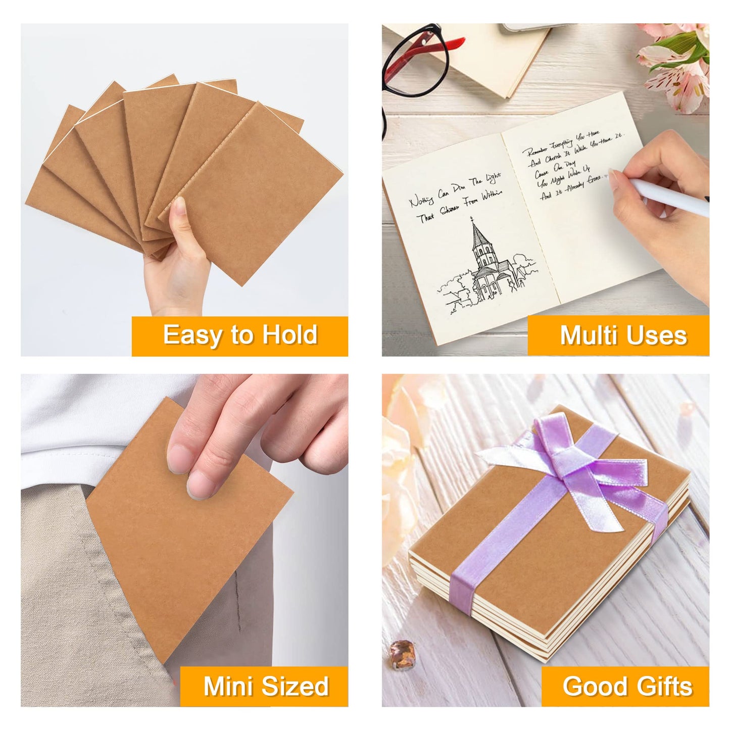 feela 170 Pack Blank Kraft Notebooks, Unlined Sketchbook Mini Cute Note Pad for Drawing Writing, Journal Bulk For Kids Students Office School Supplies, A6, 48 Pages, 4.25” X 5.5”, Brown